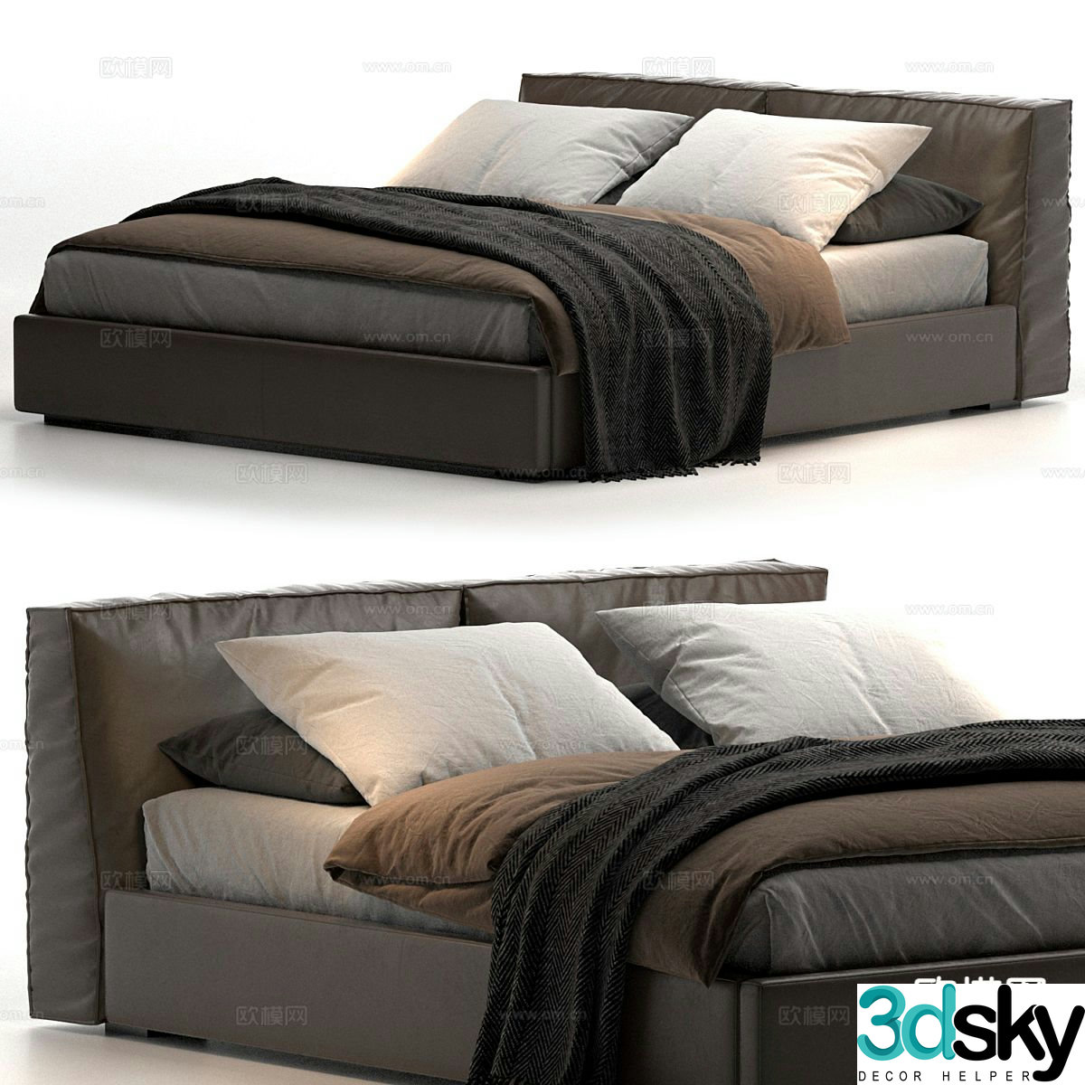 Italian minimalist double bed 3D model