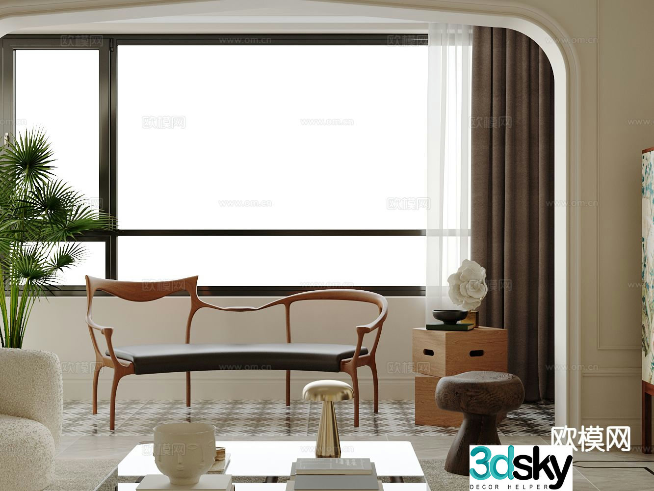 Three seater sofa armrest sofa 3d model
