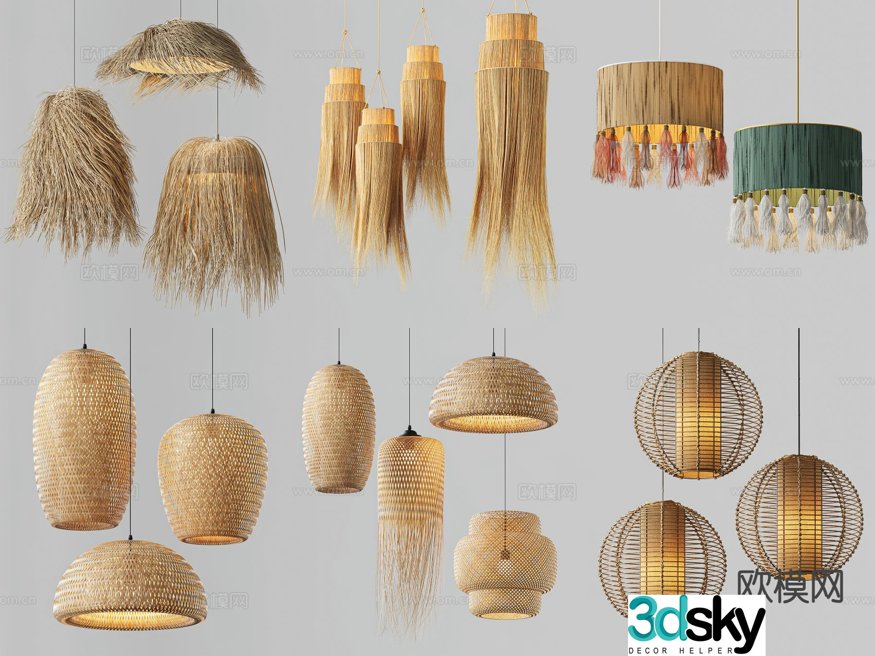 Wabi-sabi chandelier rattan chandelier 3d model