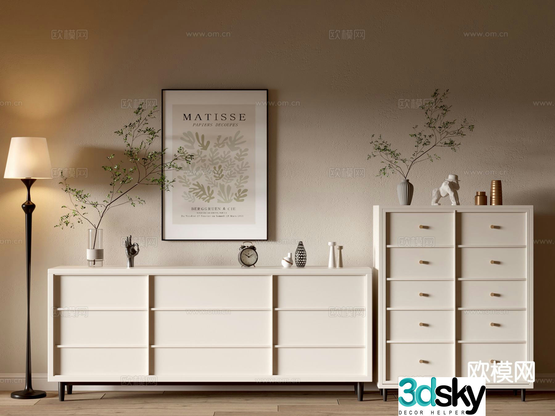 Cream style chest of drawers side cabinet 3d model
