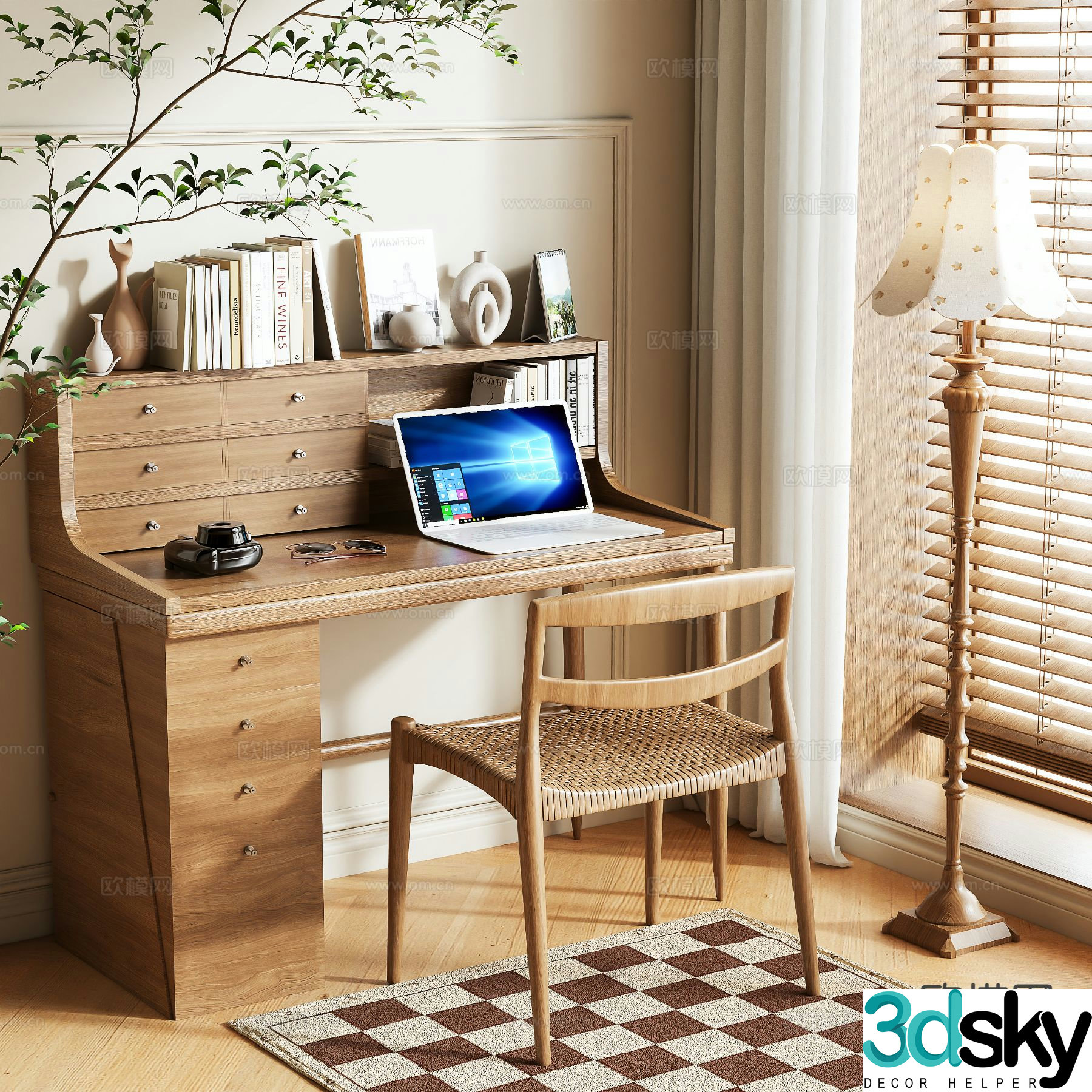 Log style desk 3d model