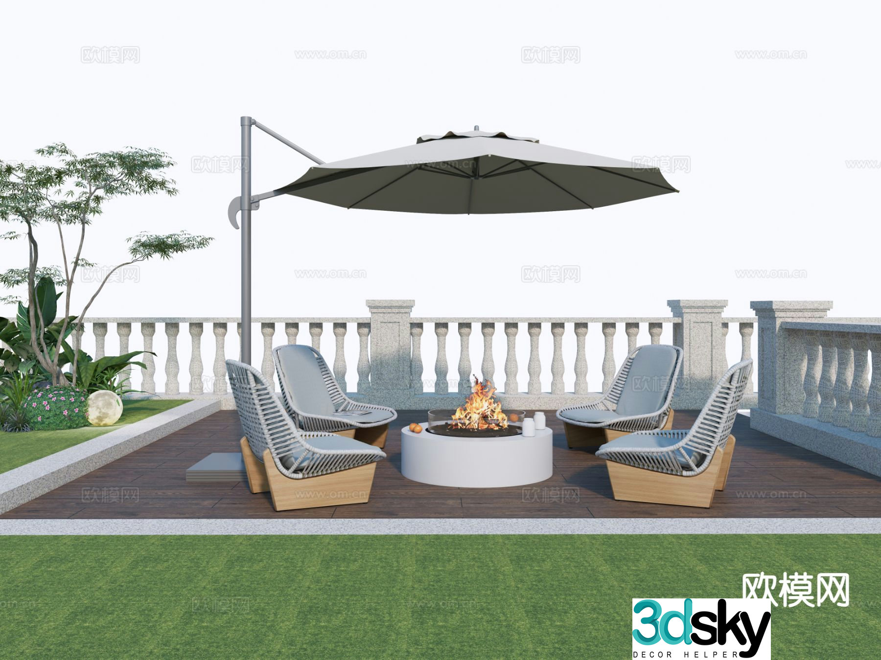 Modern outdoor table and chairs garden bonfire 3d model