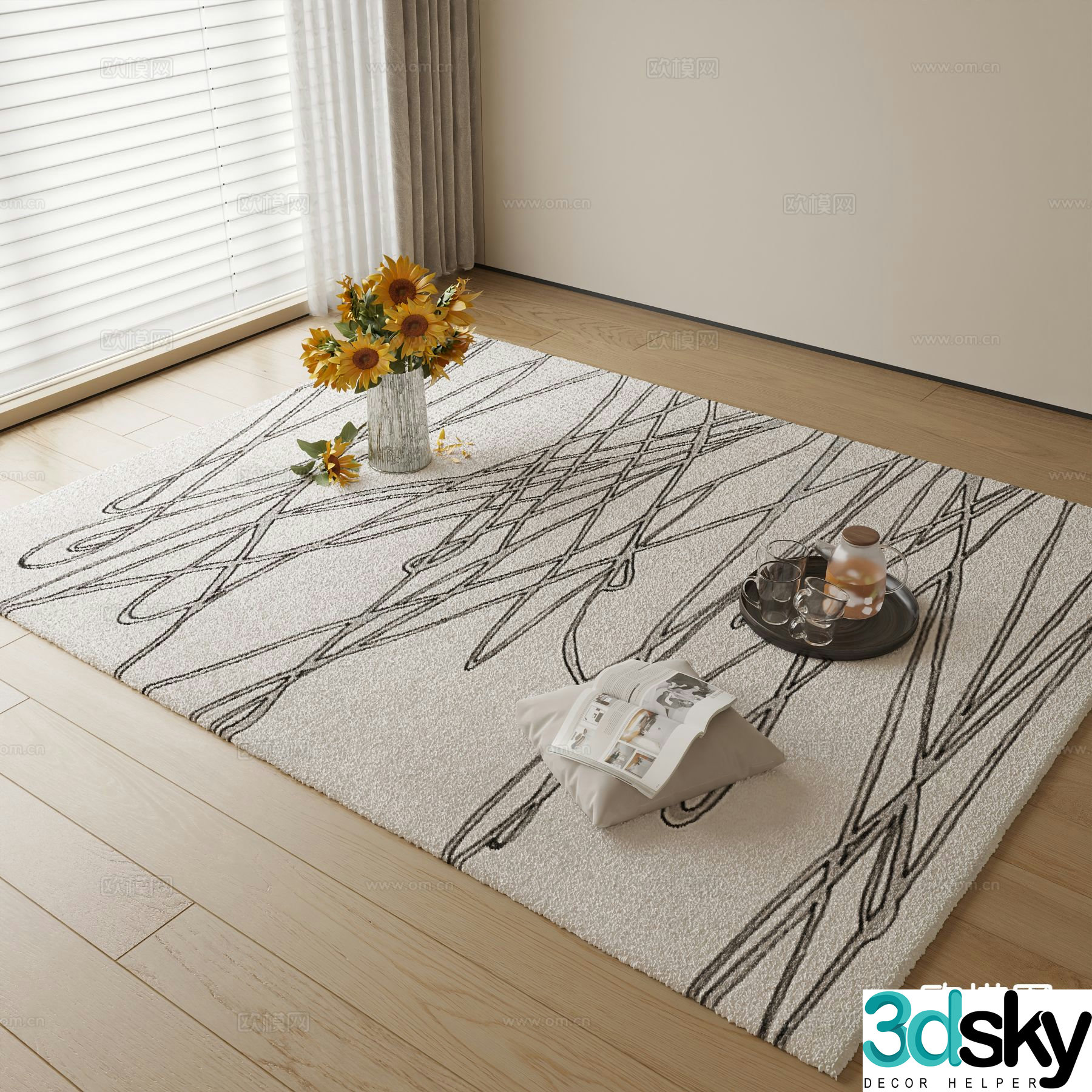 Modern carpet square rug 3d model