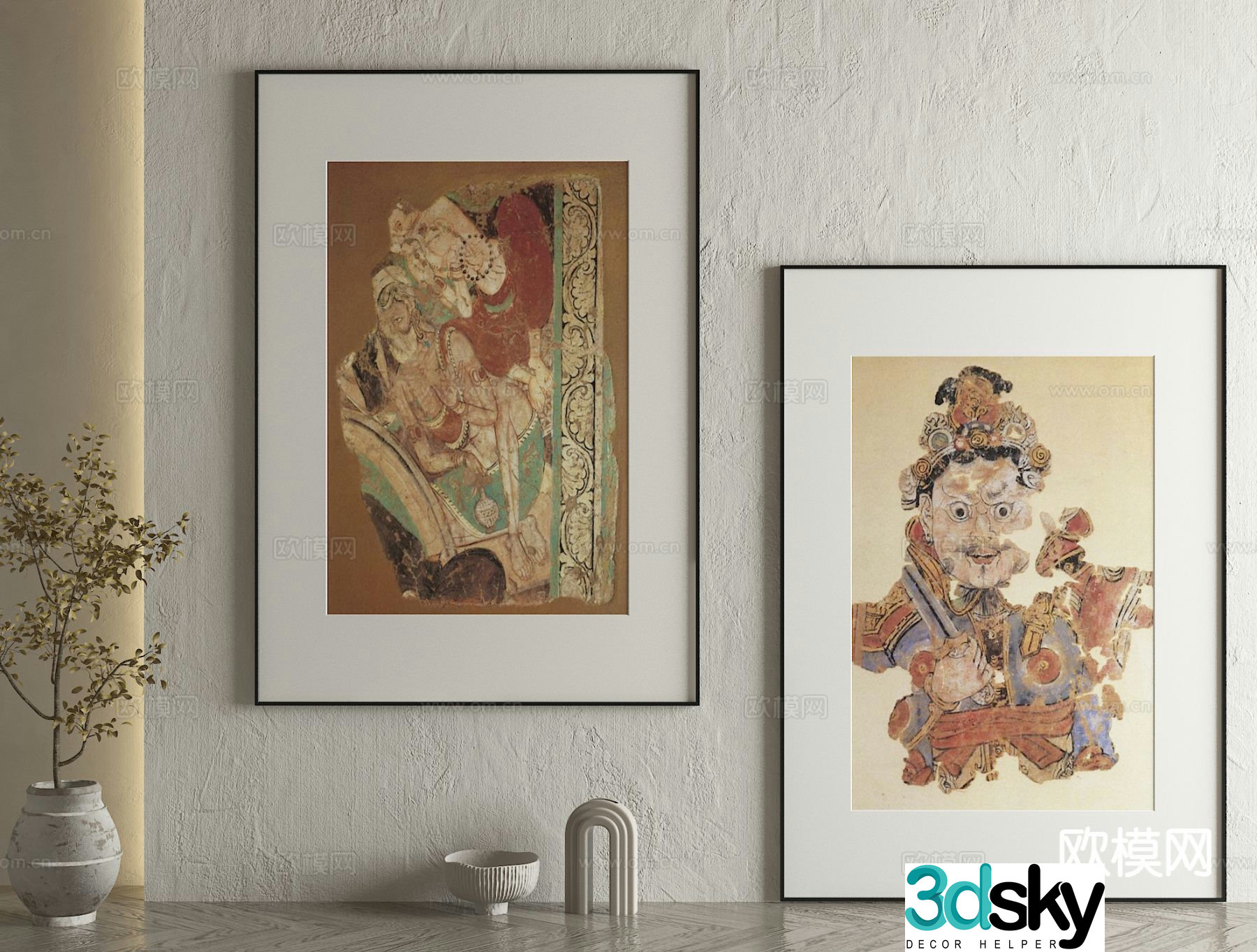 New Chinese style decorative painting figure painting hanging painting 3D model