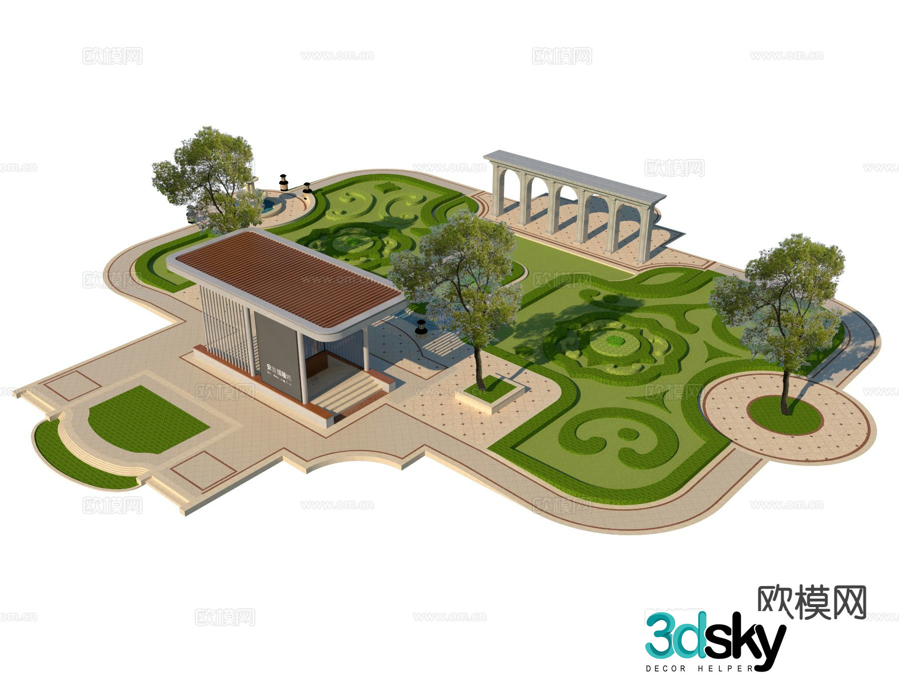 Simple European Garden Square Magic Pattern Flower Bed 3D Model