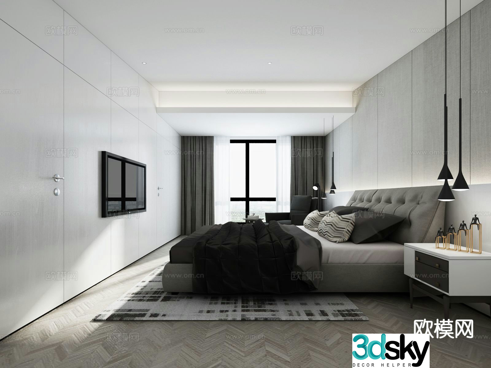 Advanced gray bedroom master bedroom 3d model
