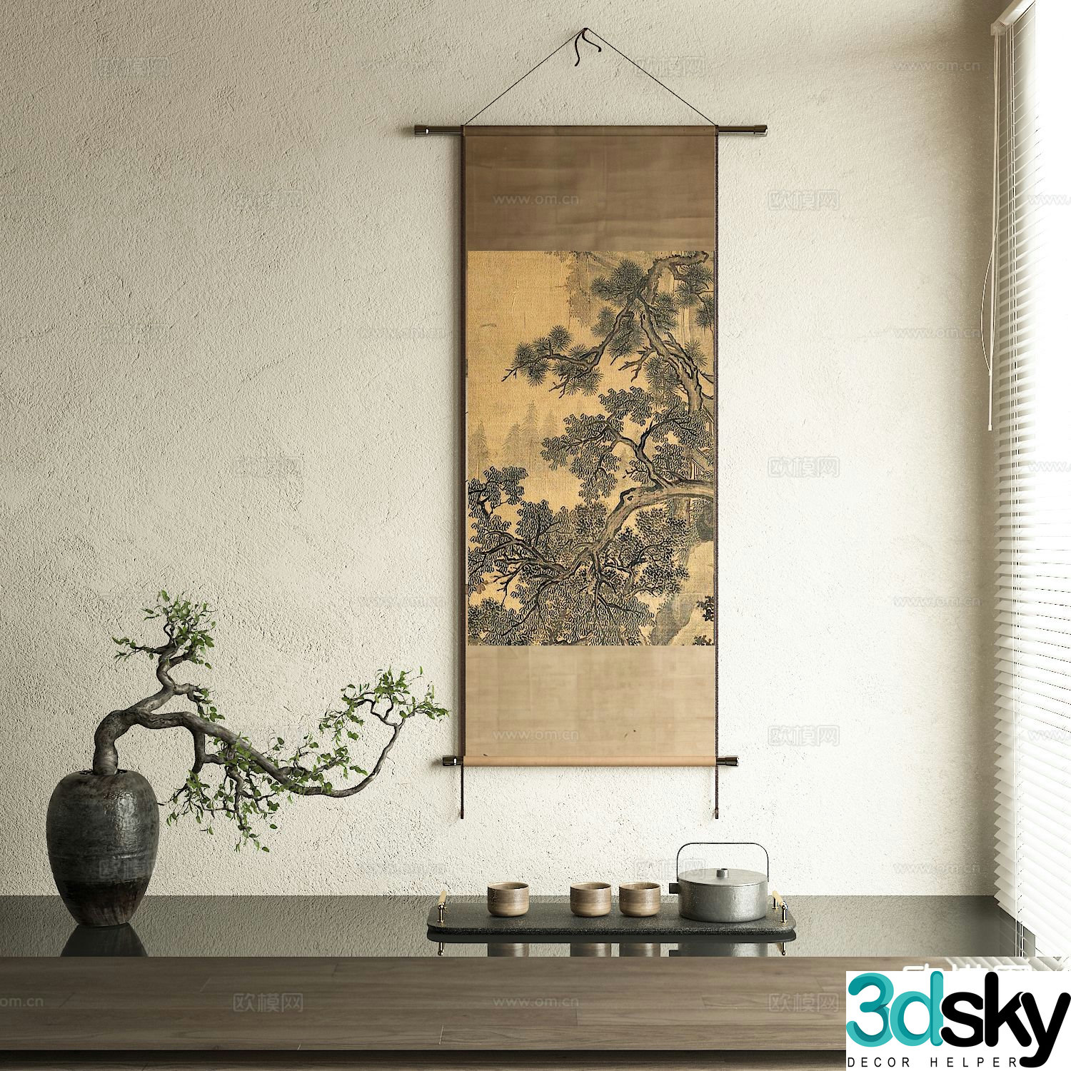 Chinese decorative painting Zen hanging painting scroll painting 3D model