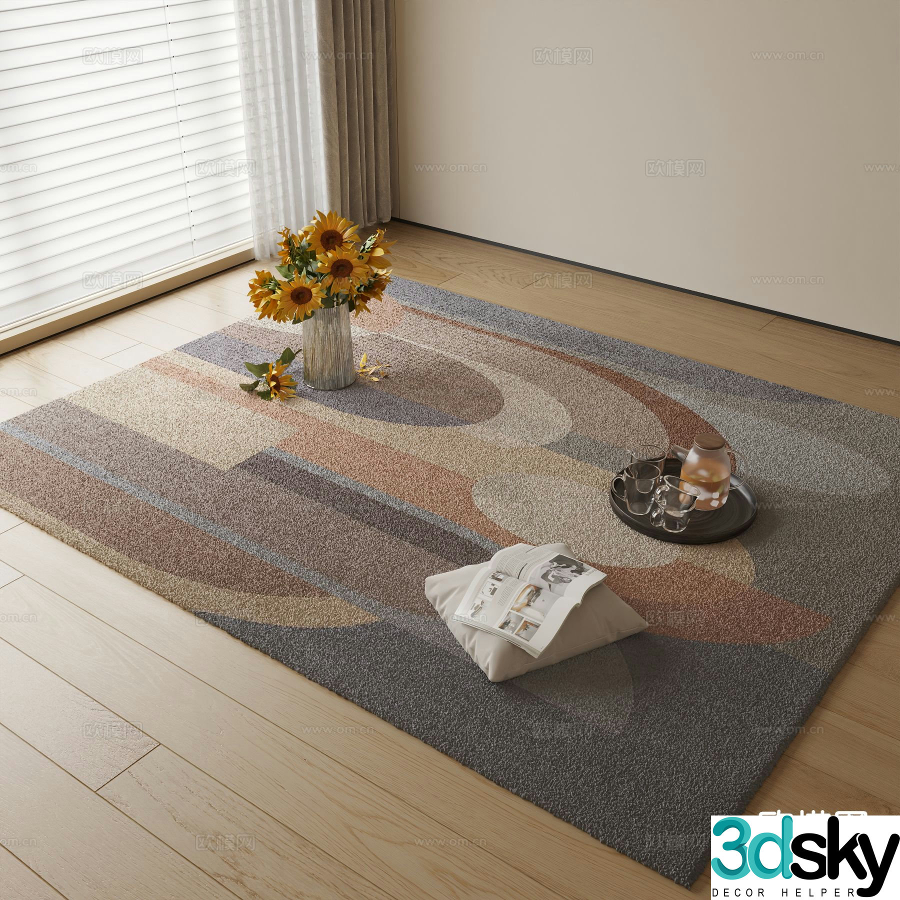 Modern carpet square rug 3d model