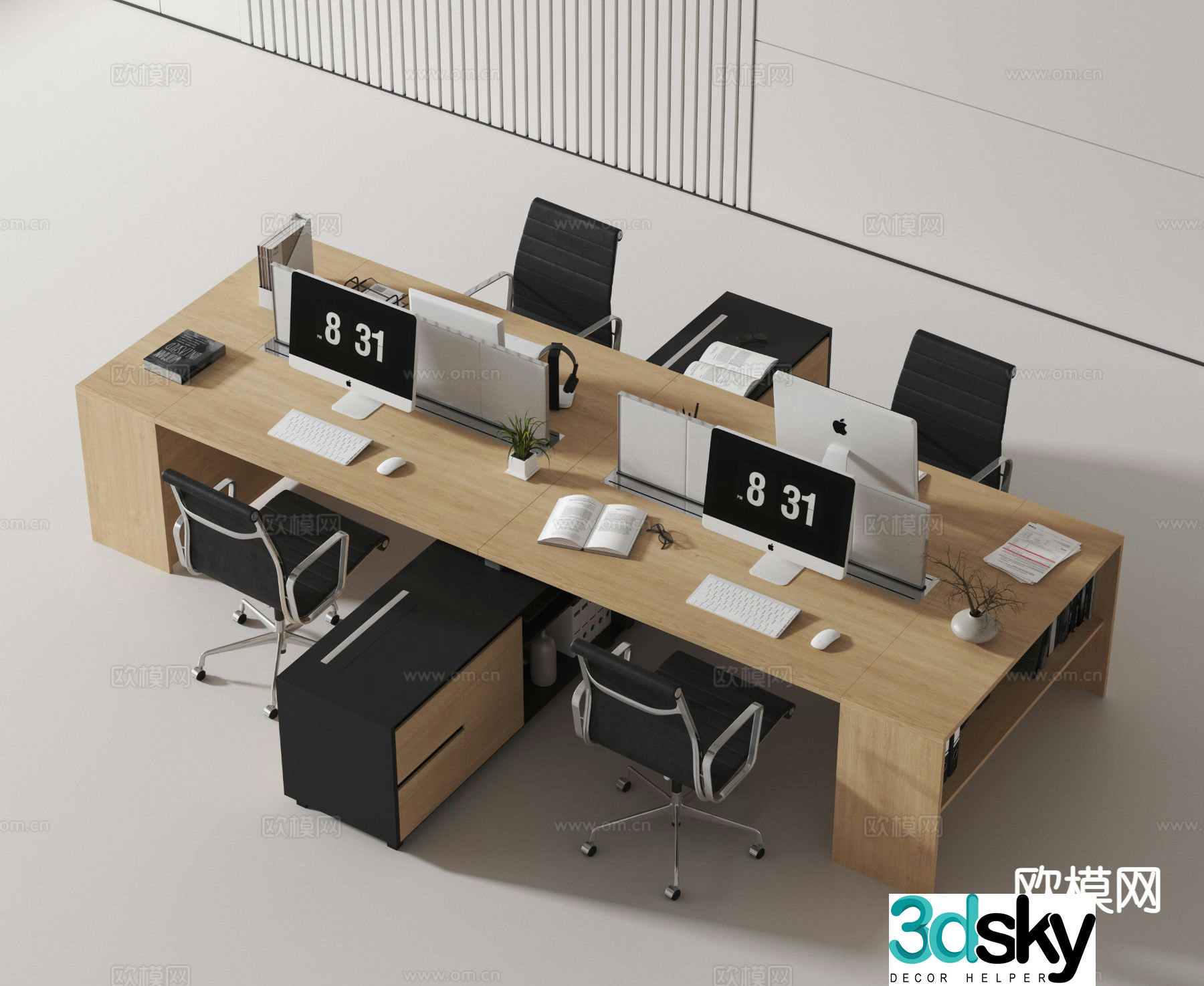 Modern office desk and chair post card slot 3d model