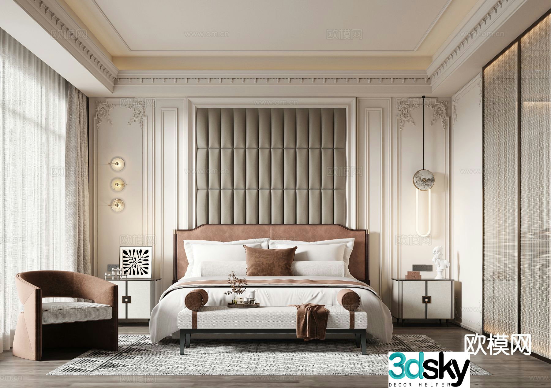 Simple European bedroom master bedroom 3d model