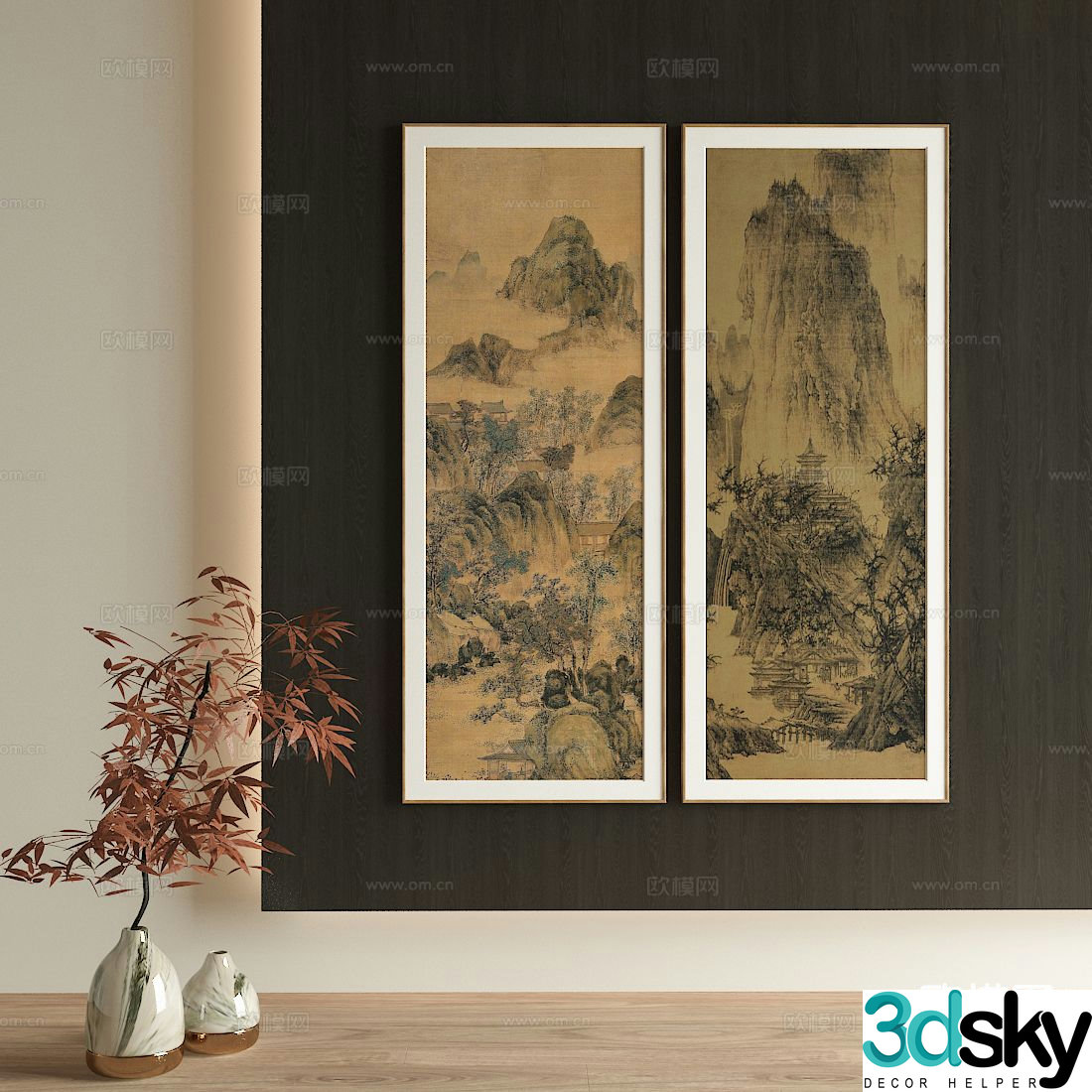 Chinese landscape painting decorative painting hanging painting 3D model