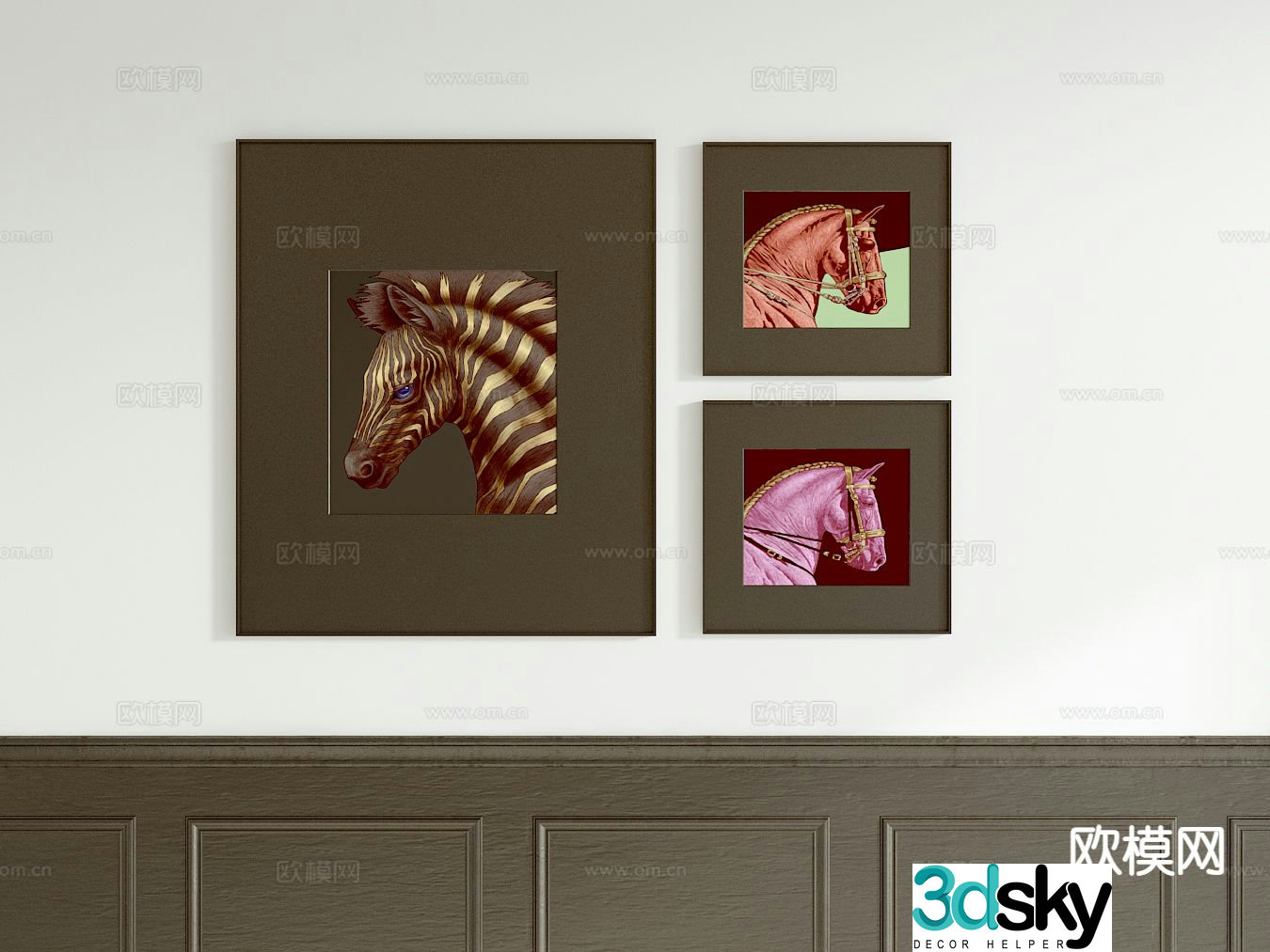 Medieval style decorative painting art painting horse hanging painting 3D model