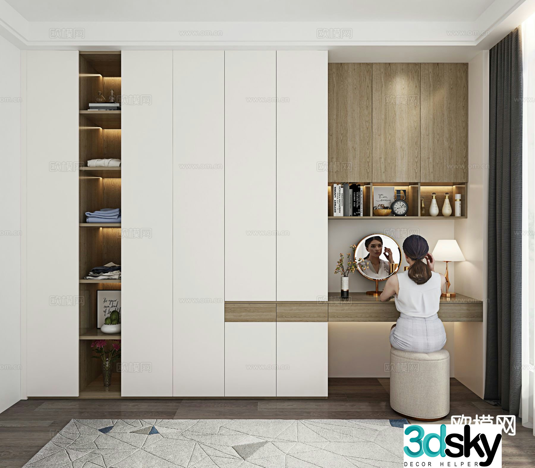 Modern wardrobe dresser integrated cabinet 3d model