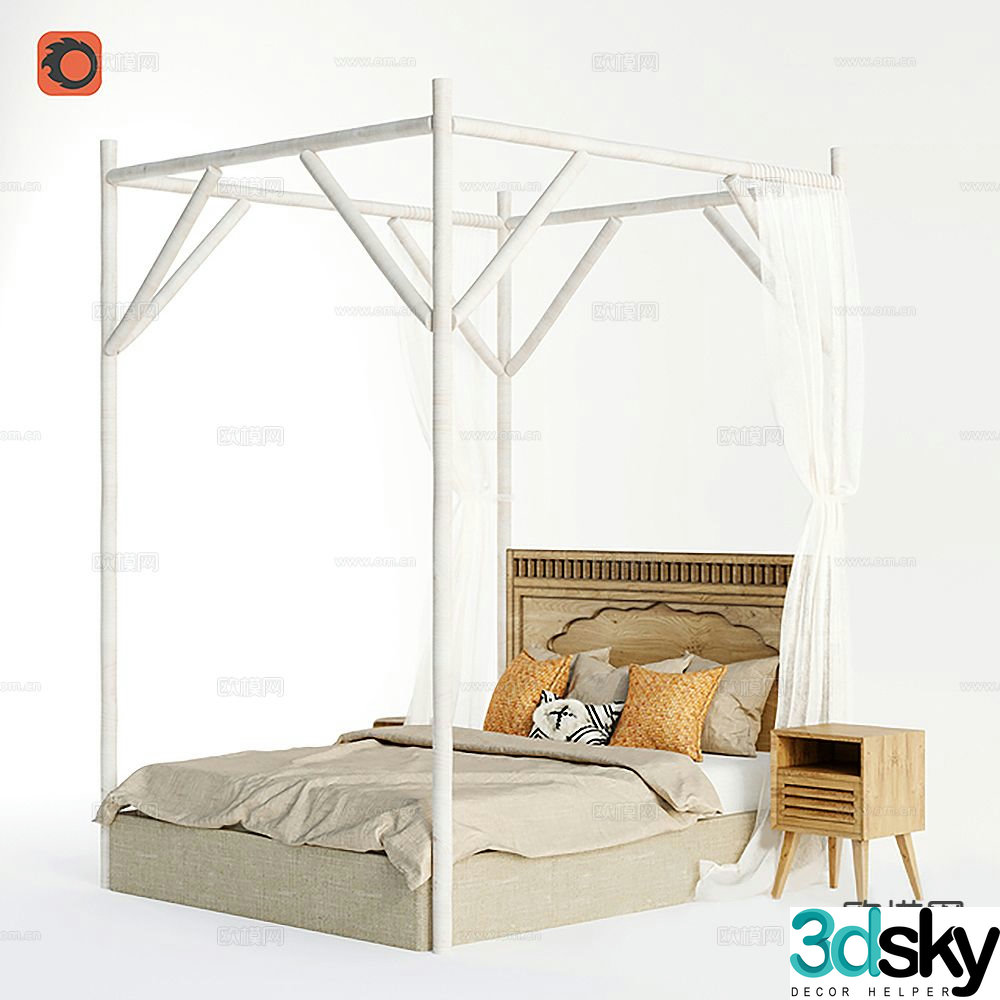 Southeast Asian double bed 3d model