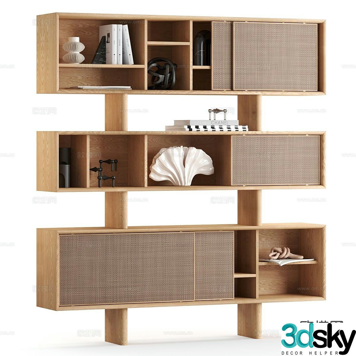 Log style bookcase display cabinet 3d model