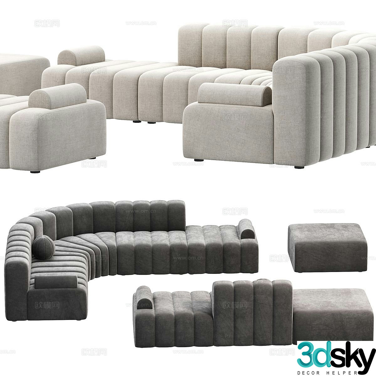 Modern multi-seater sofa corner sofa 3d model