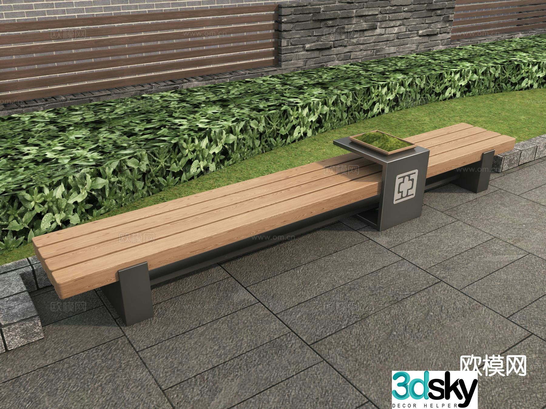 Modern landscape seating outdoor seating street rest bench 3d model
