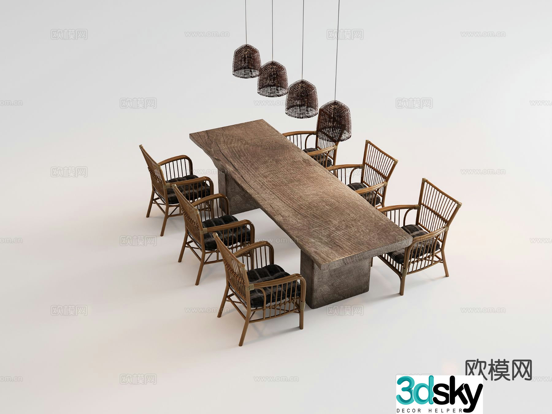 Wabi-sabi style dining table and chairs 3d model
