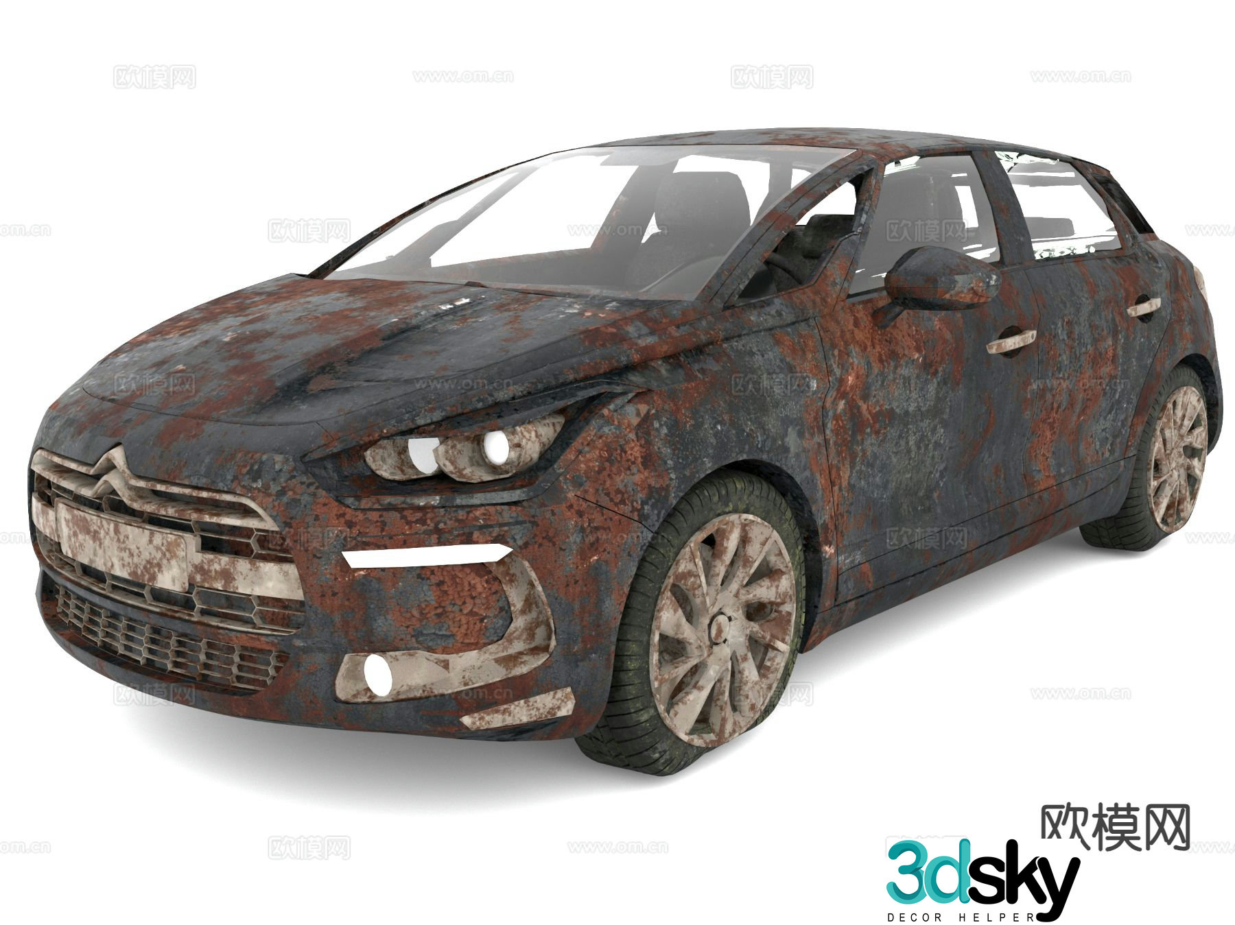 Abandoned car dilapidated Citroen 3d model