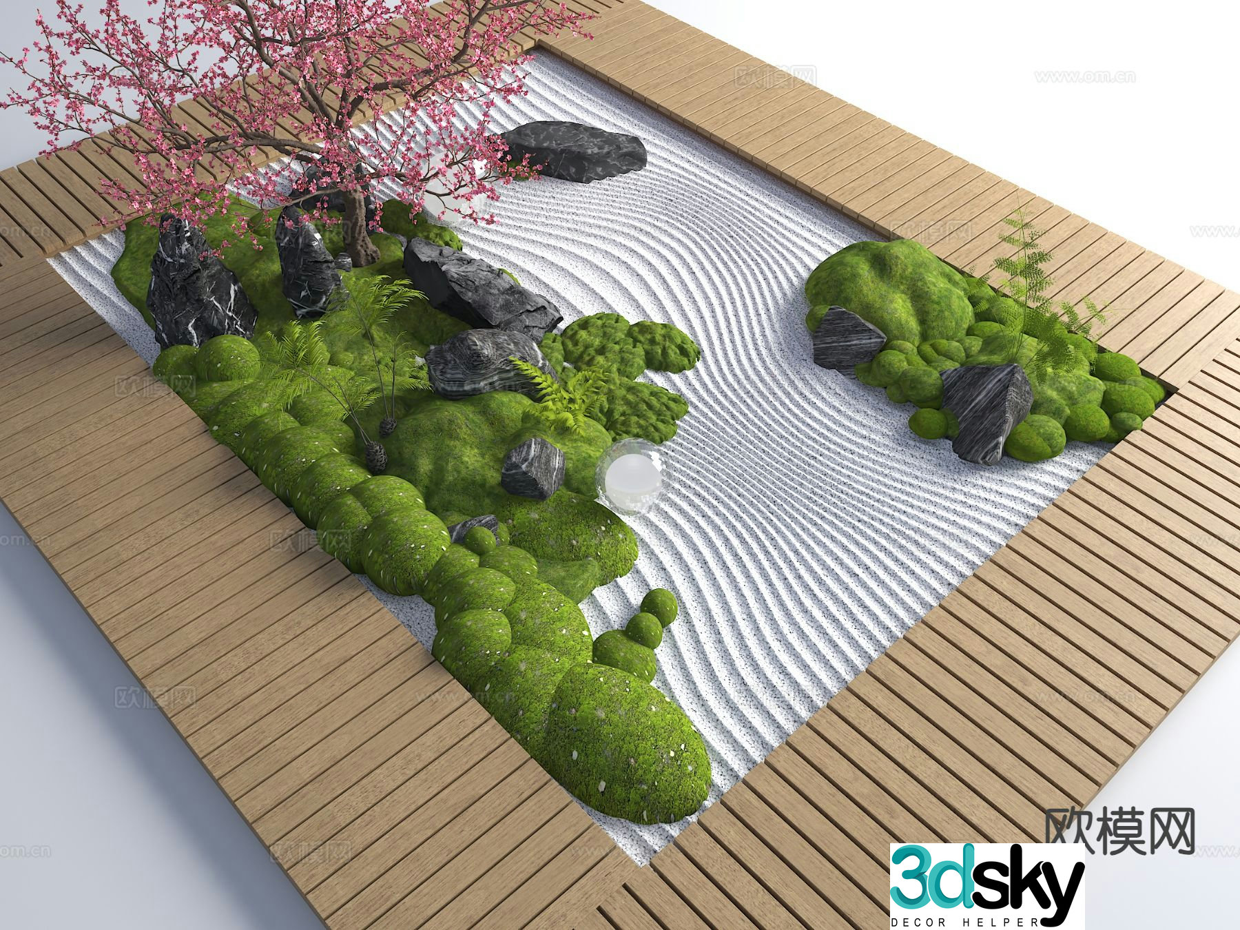 Courtyard landscape moss landscaping micro terrain 3D model