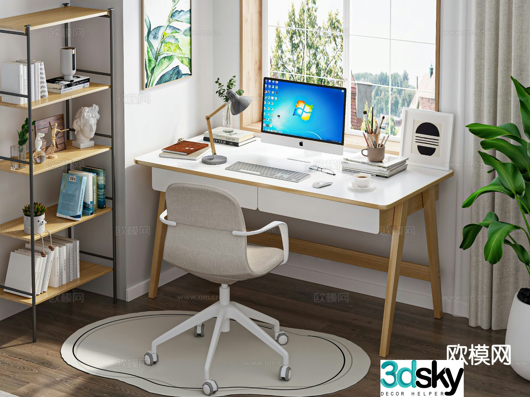 Simple desk chair study table 3d model