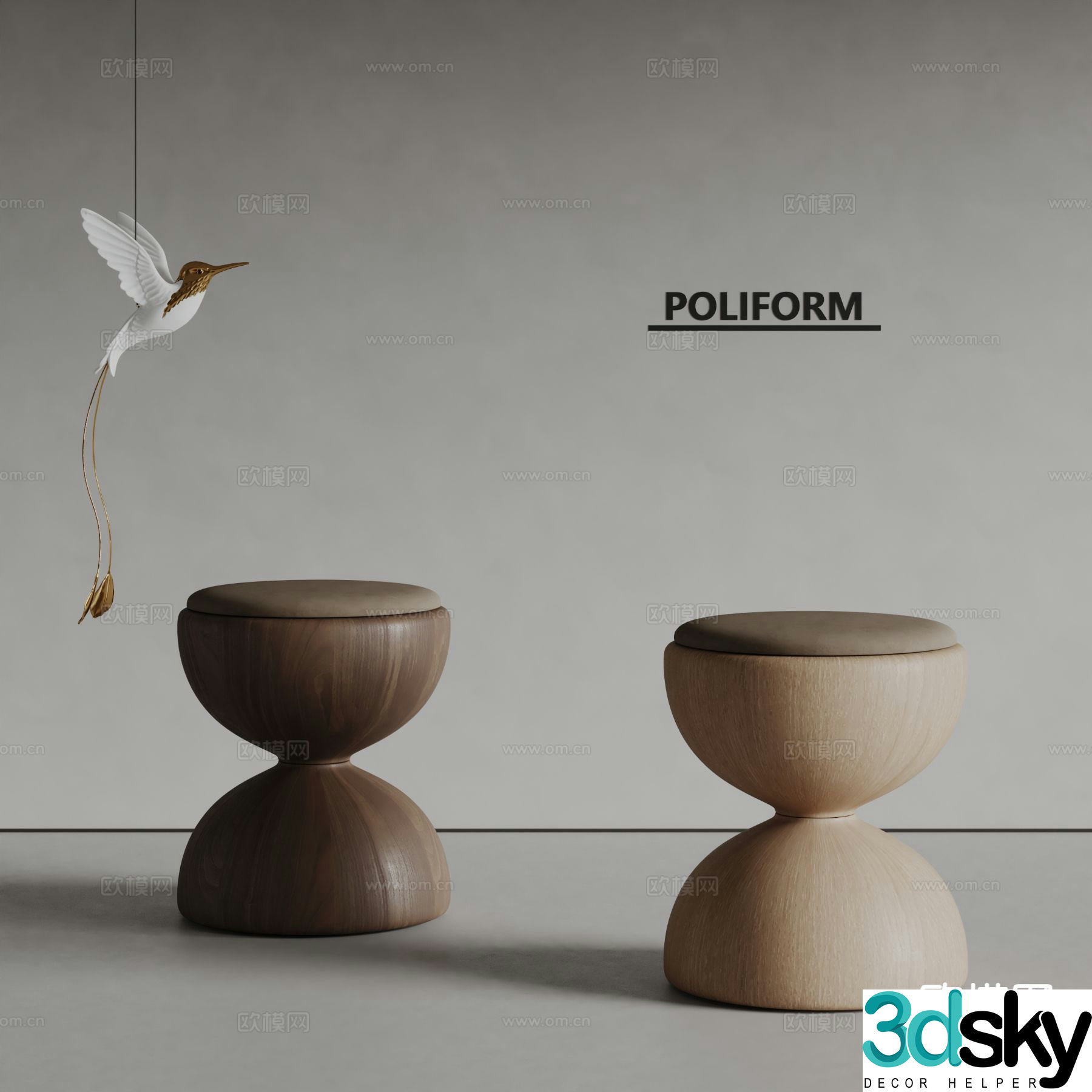 poliform modern stool round stool 3d model
