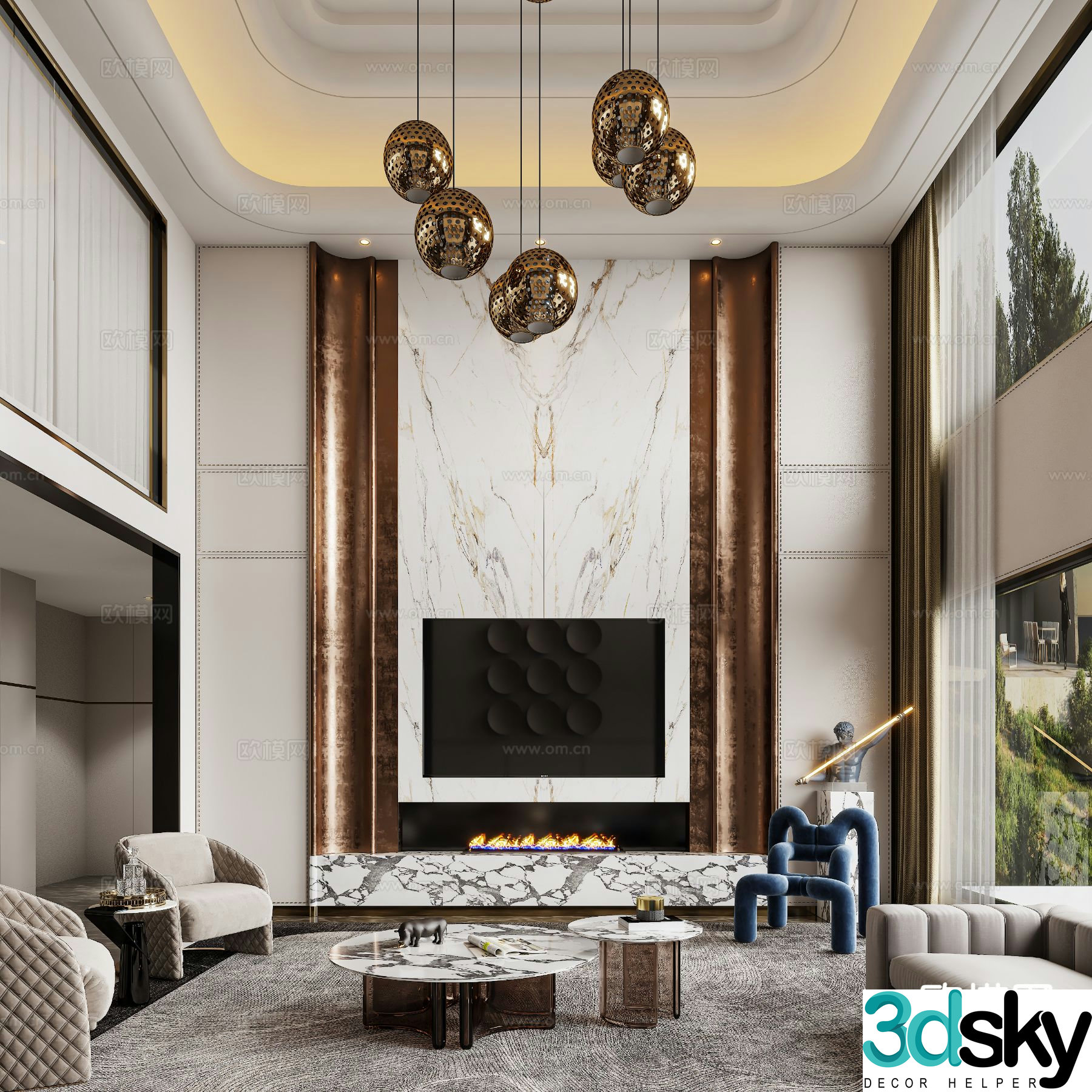 Light luxury villa living room empty living room 3D model