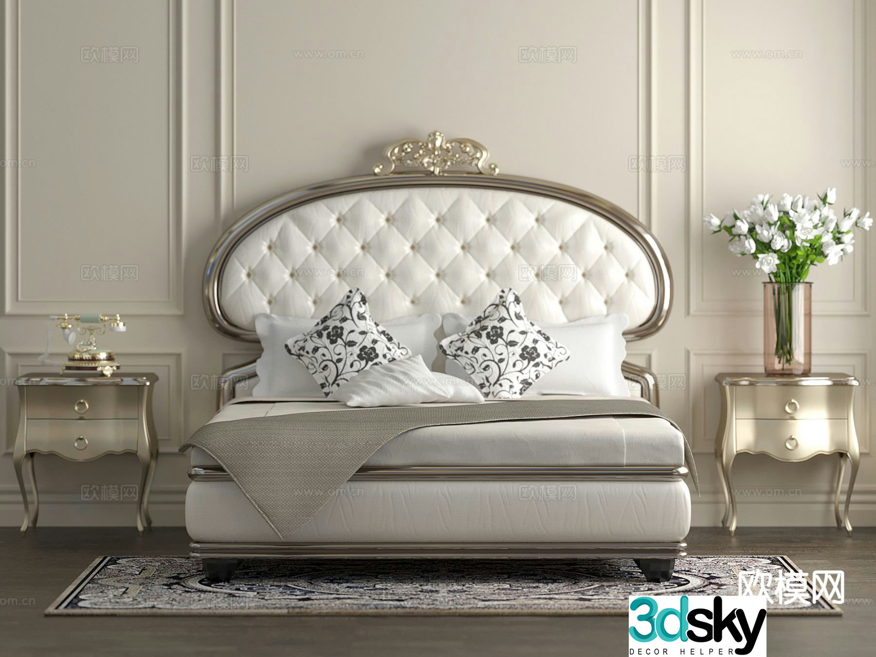 European double bed 3d model