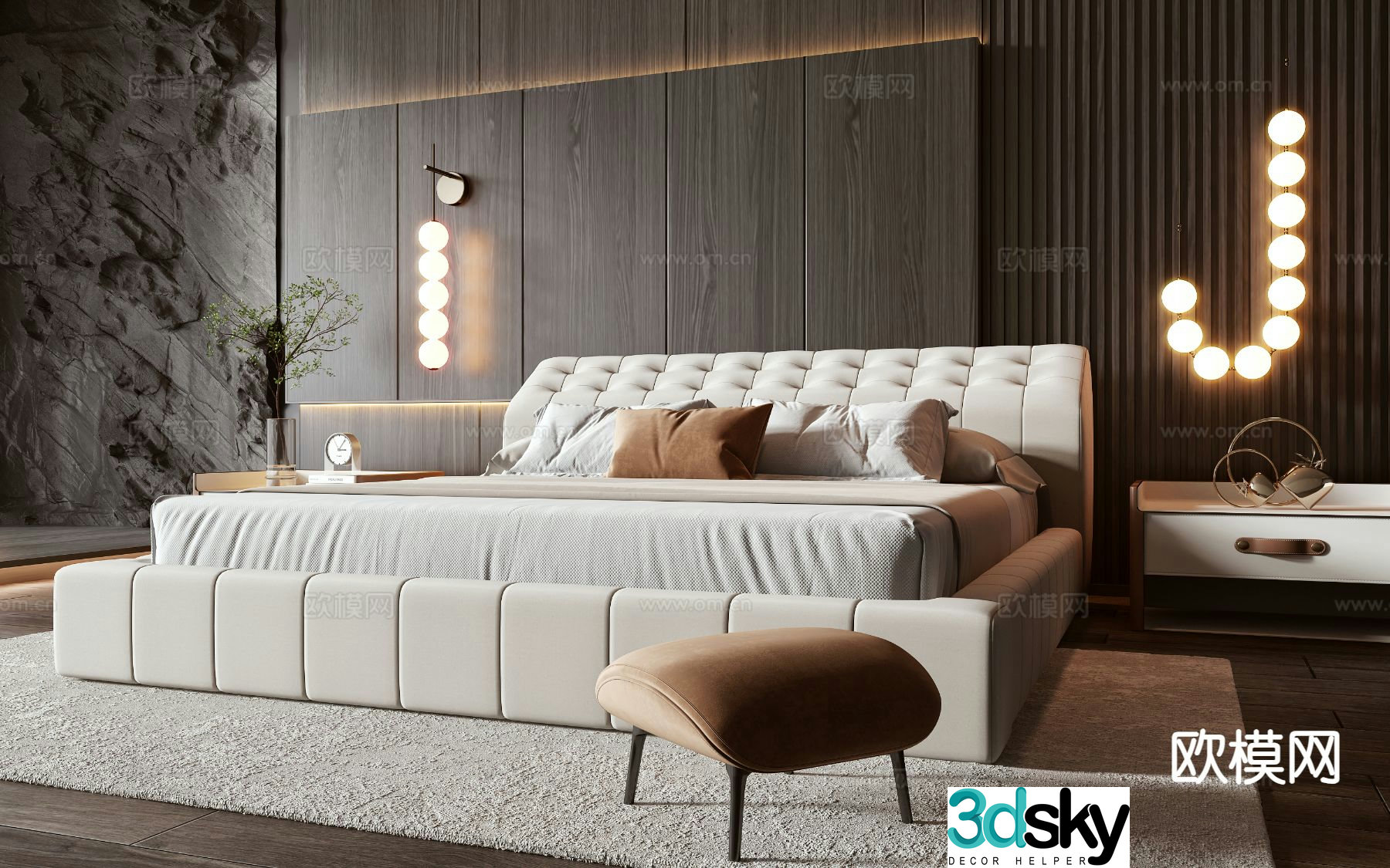 Modern double bed 3d model