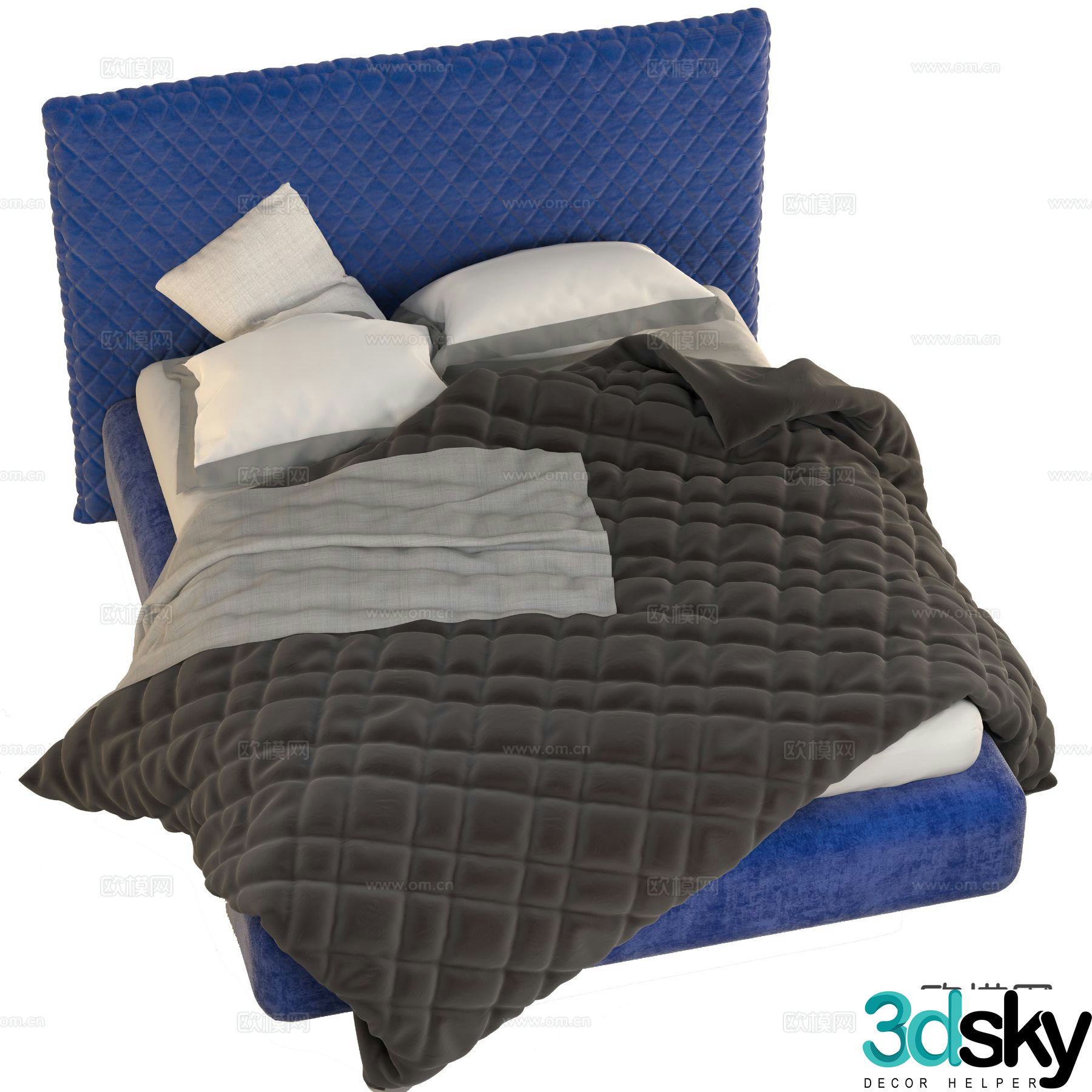 Simple European double bed 3d model