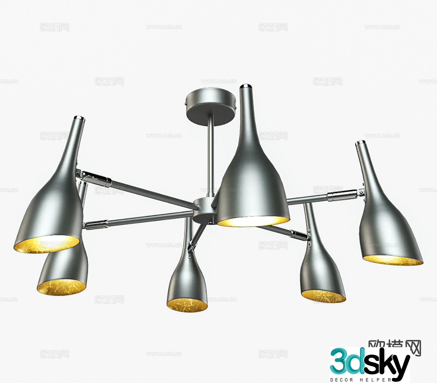 Modern multi-head chandelier 3d model