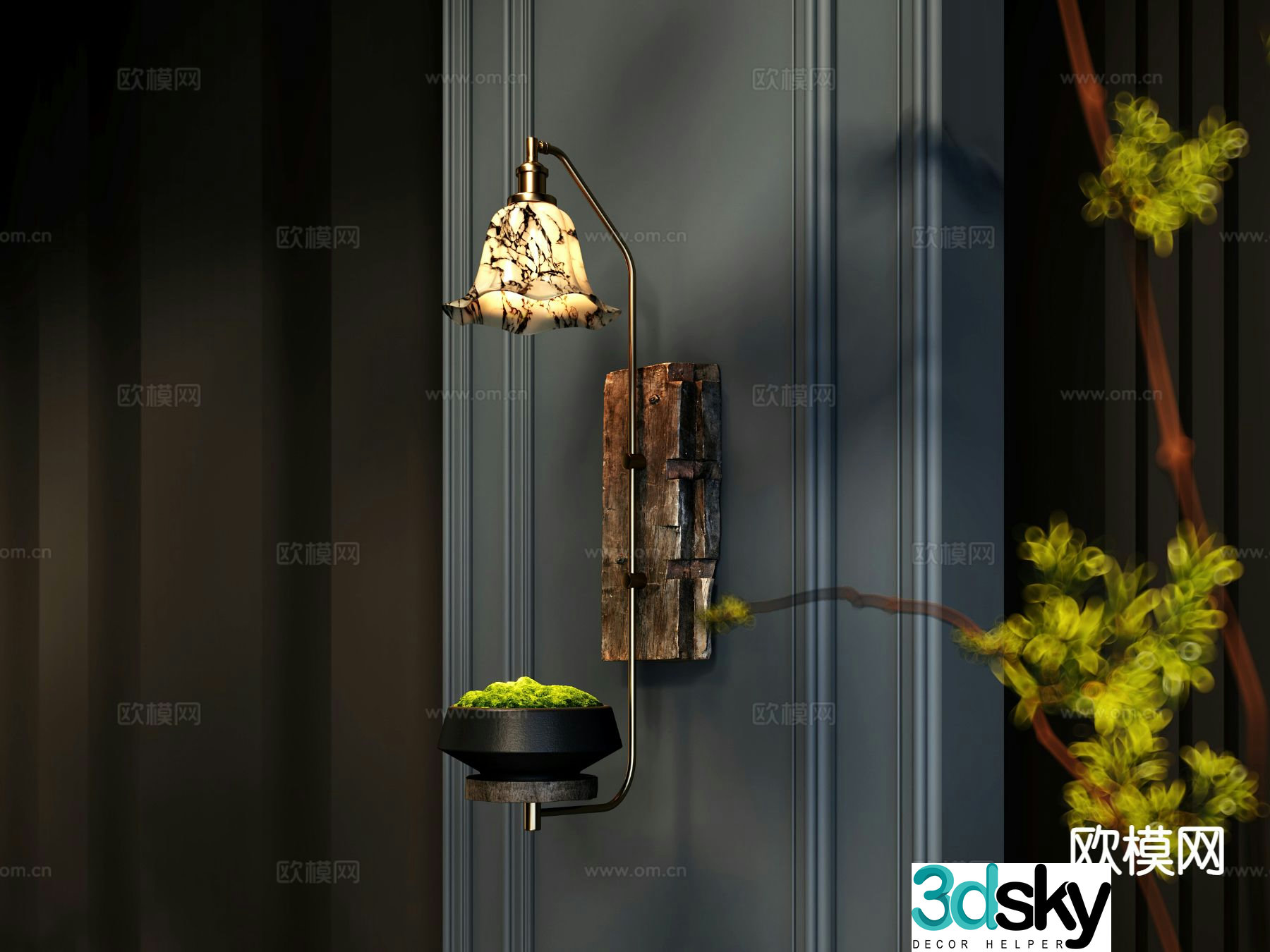 Wabi-sabi retro wall lamp 3d model