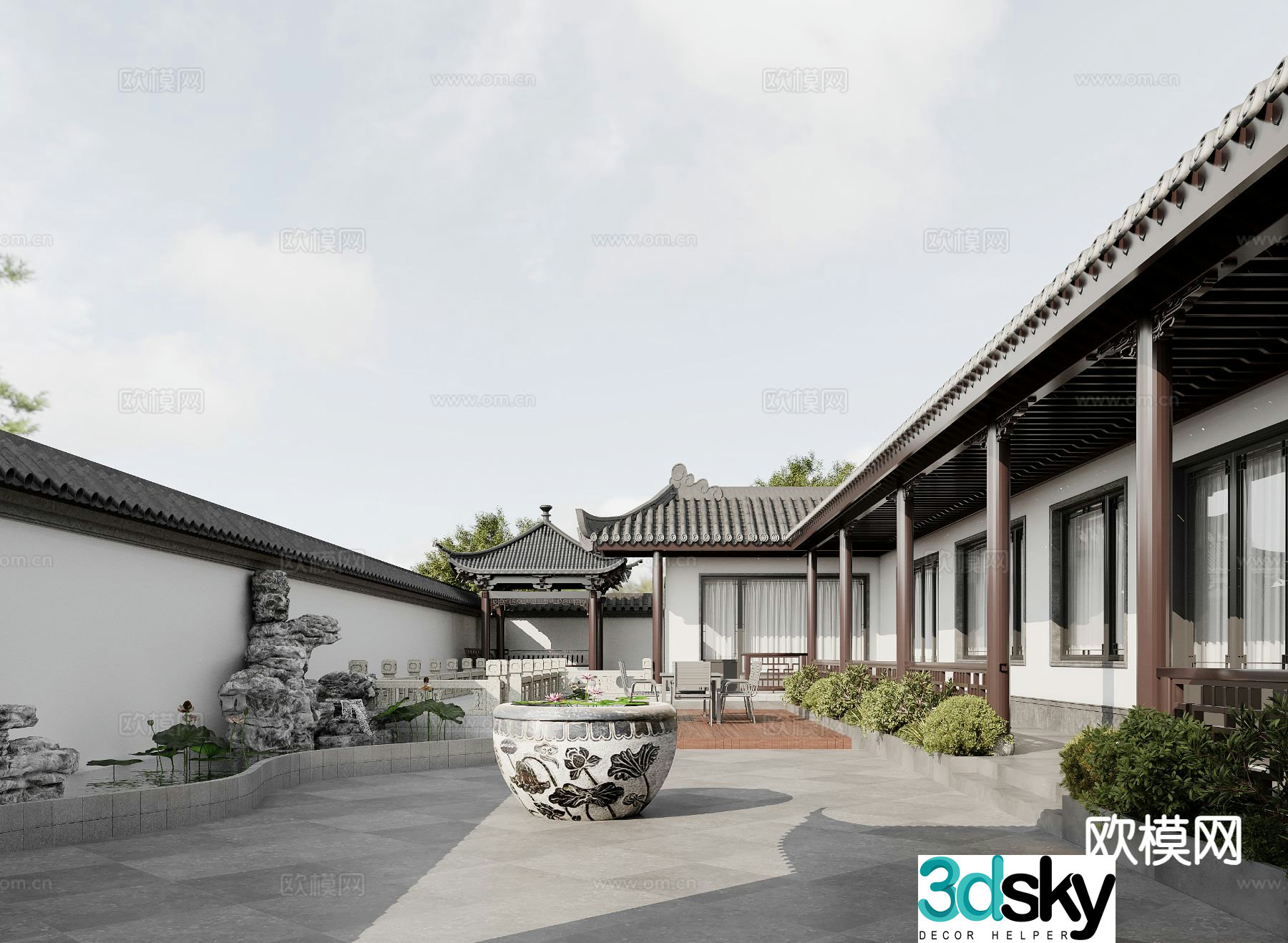 New Chinese style courtyard courtyard landscape 3D model
