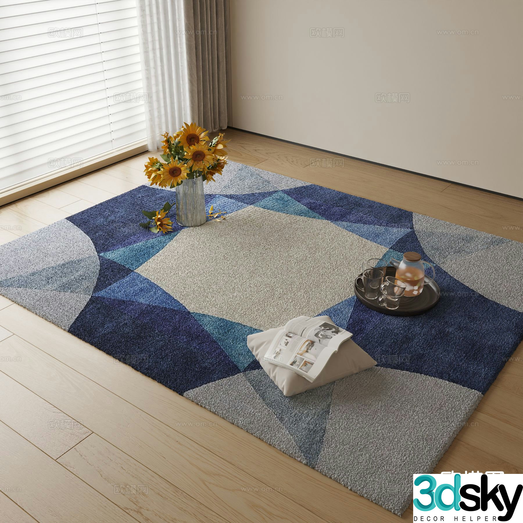 Modern blue carpet 3d model