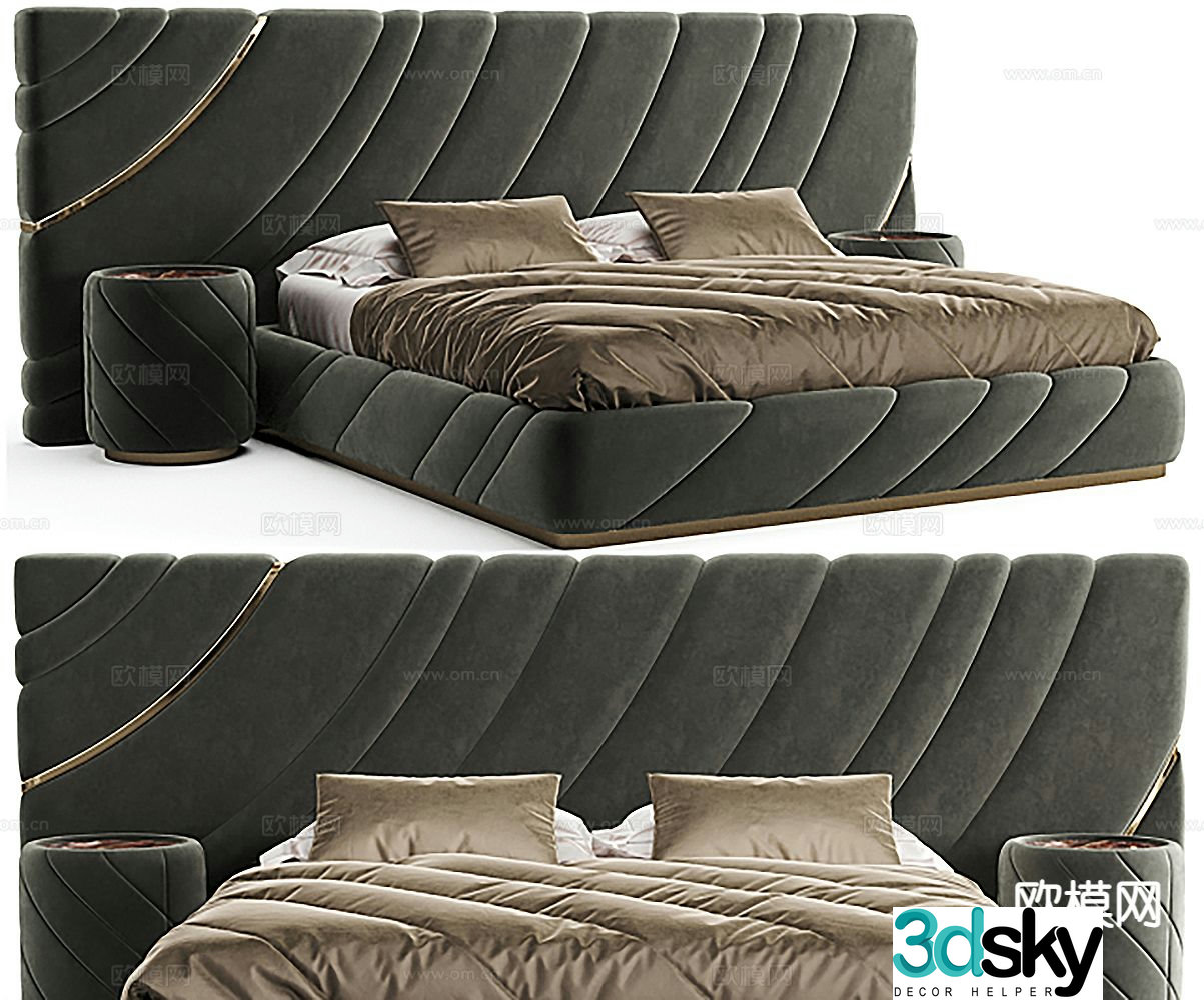 Light luxury double bed 3D model