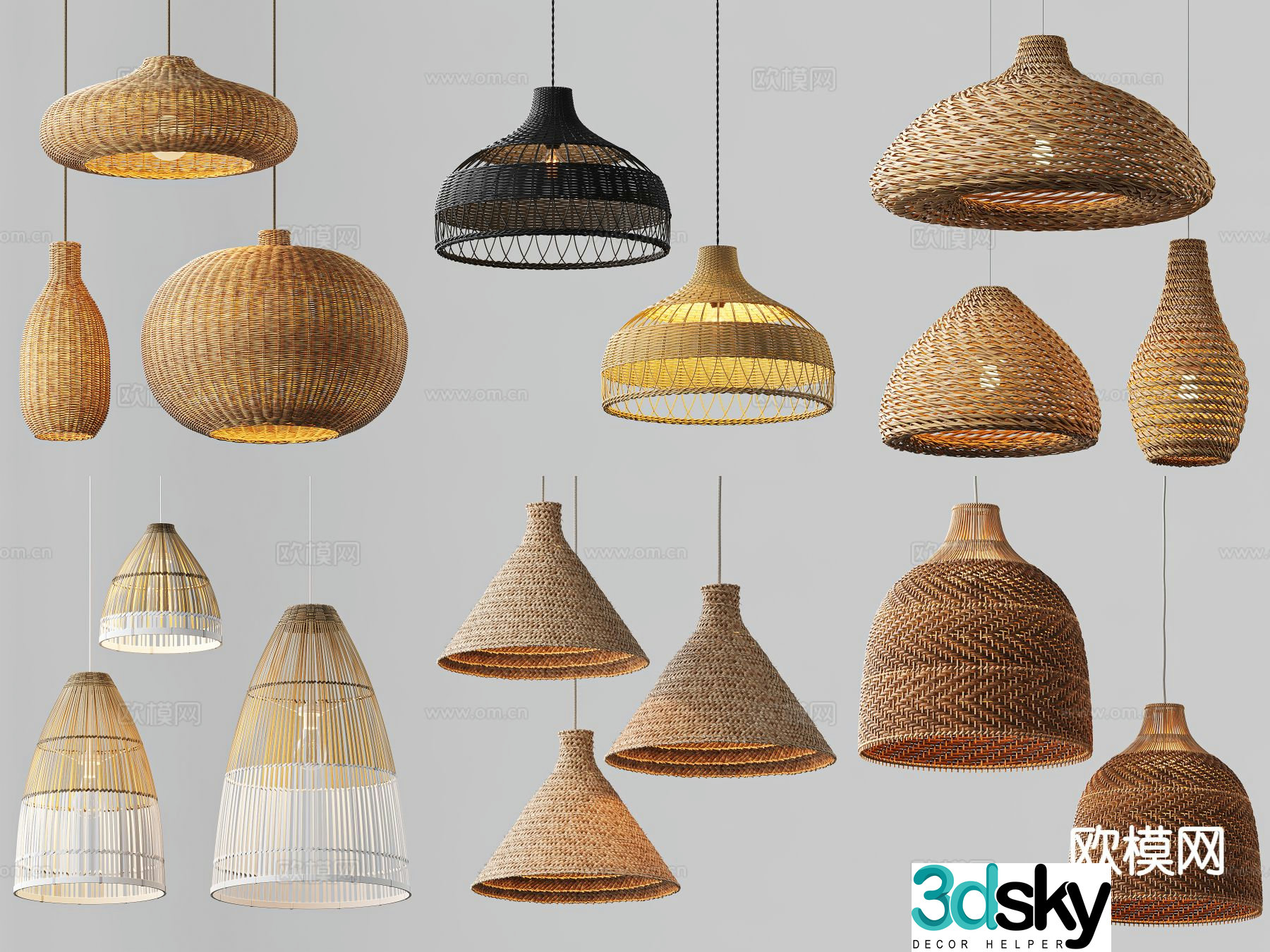 Wabi-sabi chandelier rattan chandelier 3d model