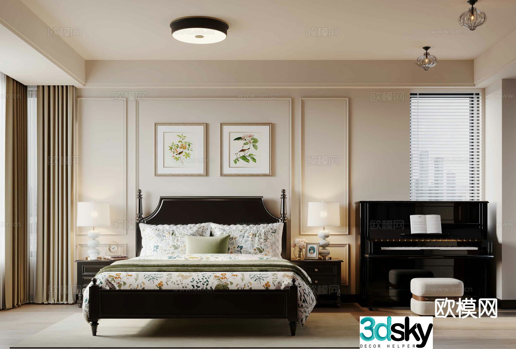 French retro bedroom second bedroom 3D model