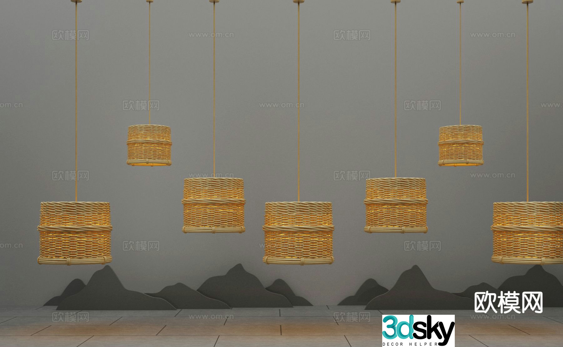 New Chinese style chandelier rattan chandelier 3d model