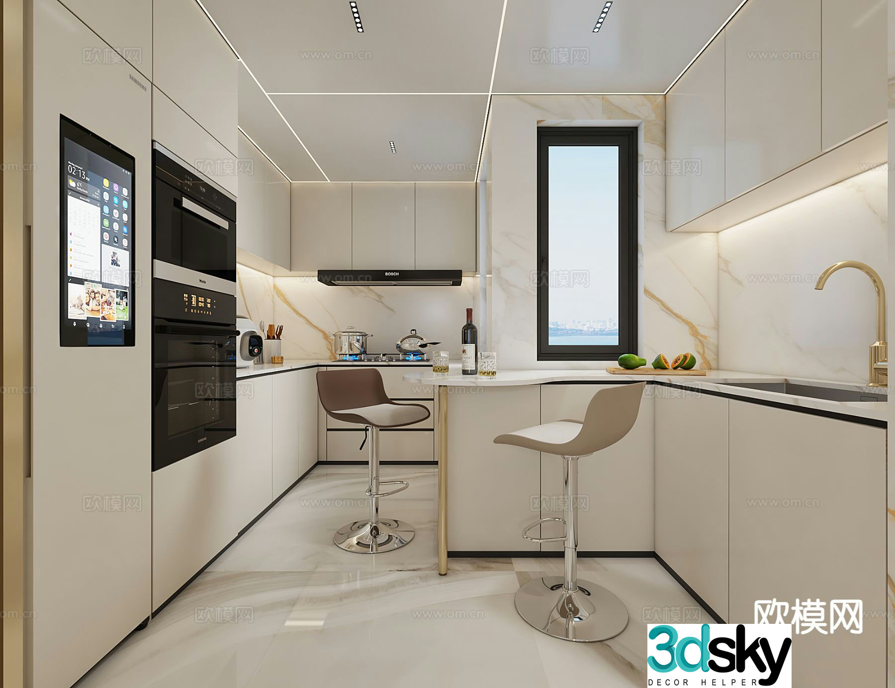 Light luxury kitchen cabinet 3d model