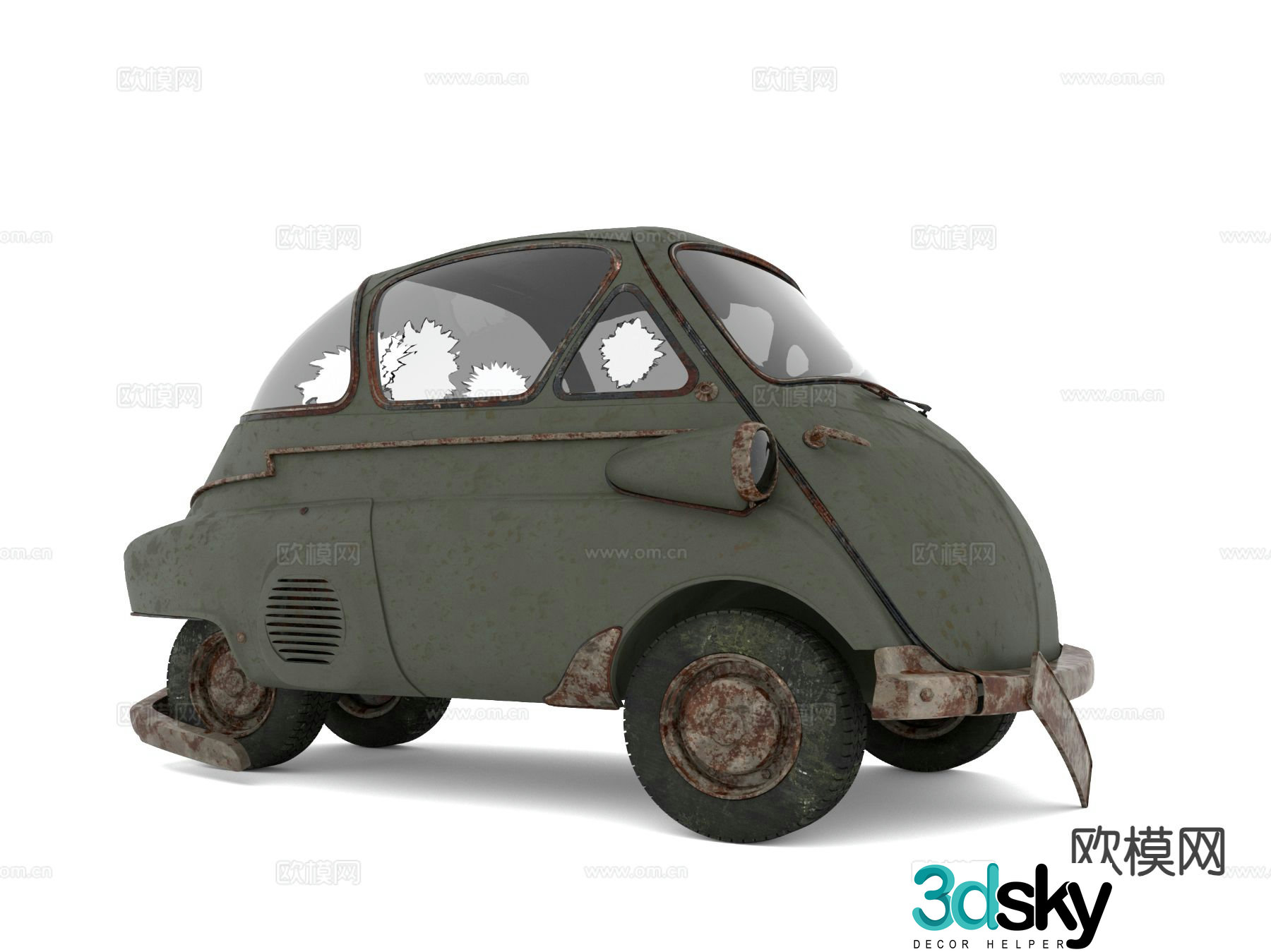 Beetle postwar car shabby car 3d model