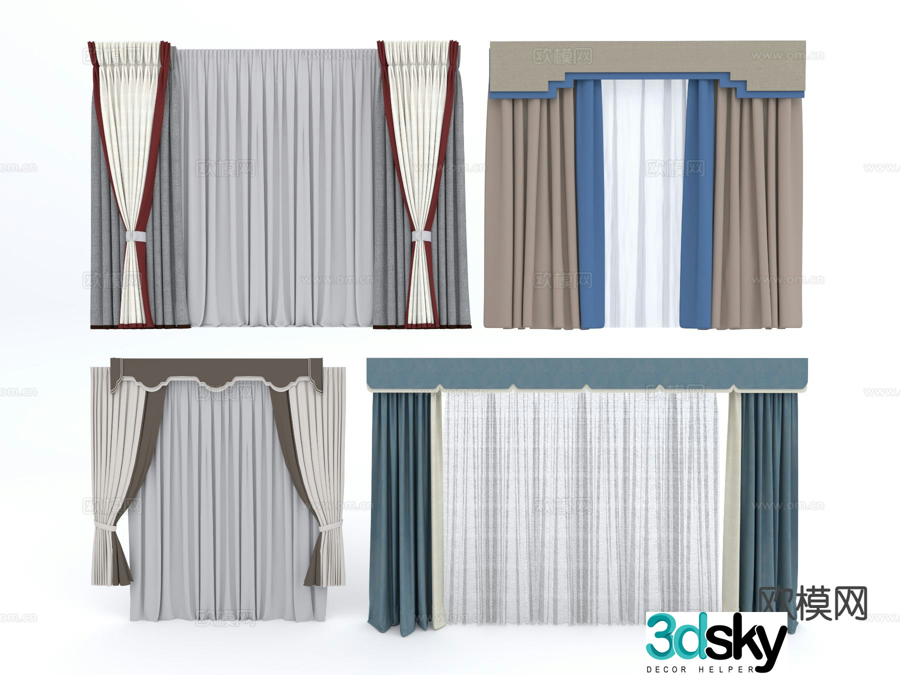Modern curtains bedroom curtains study curtains 3d model