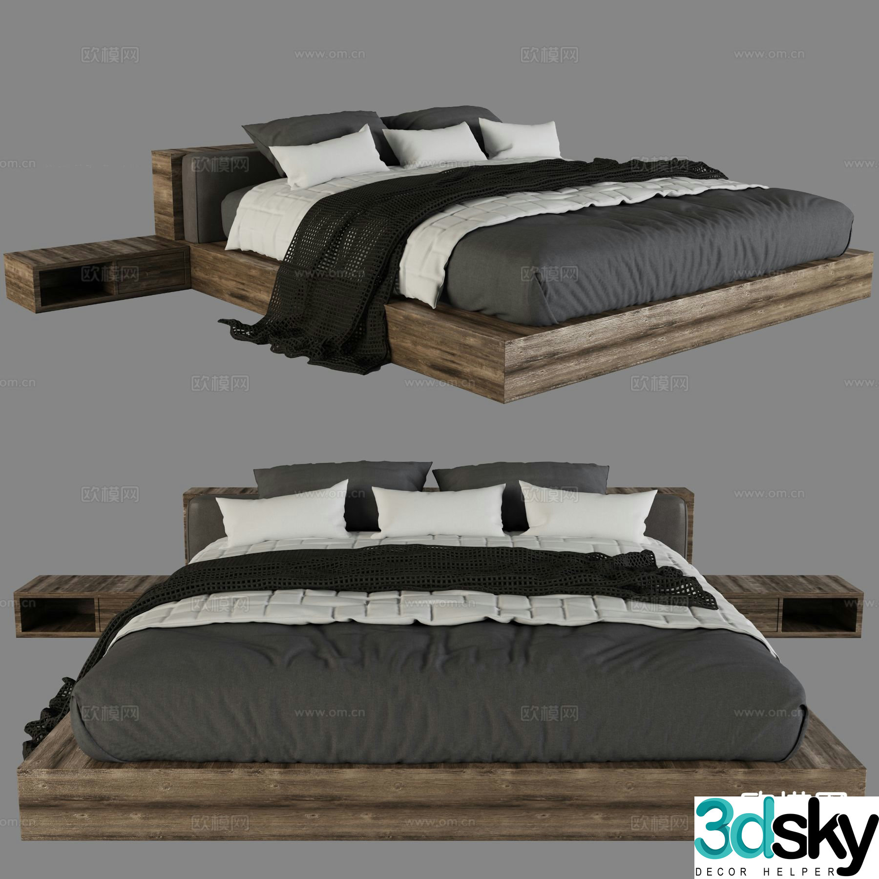 Simple double bed 3d model