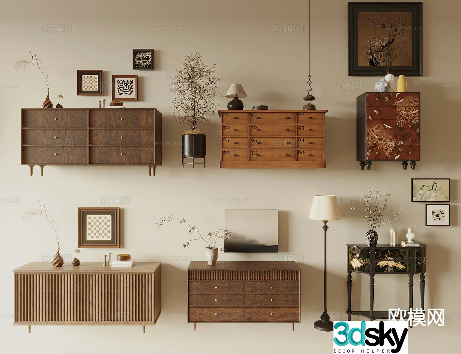 Medieval style side cabinet and entrance cabinet 3D model