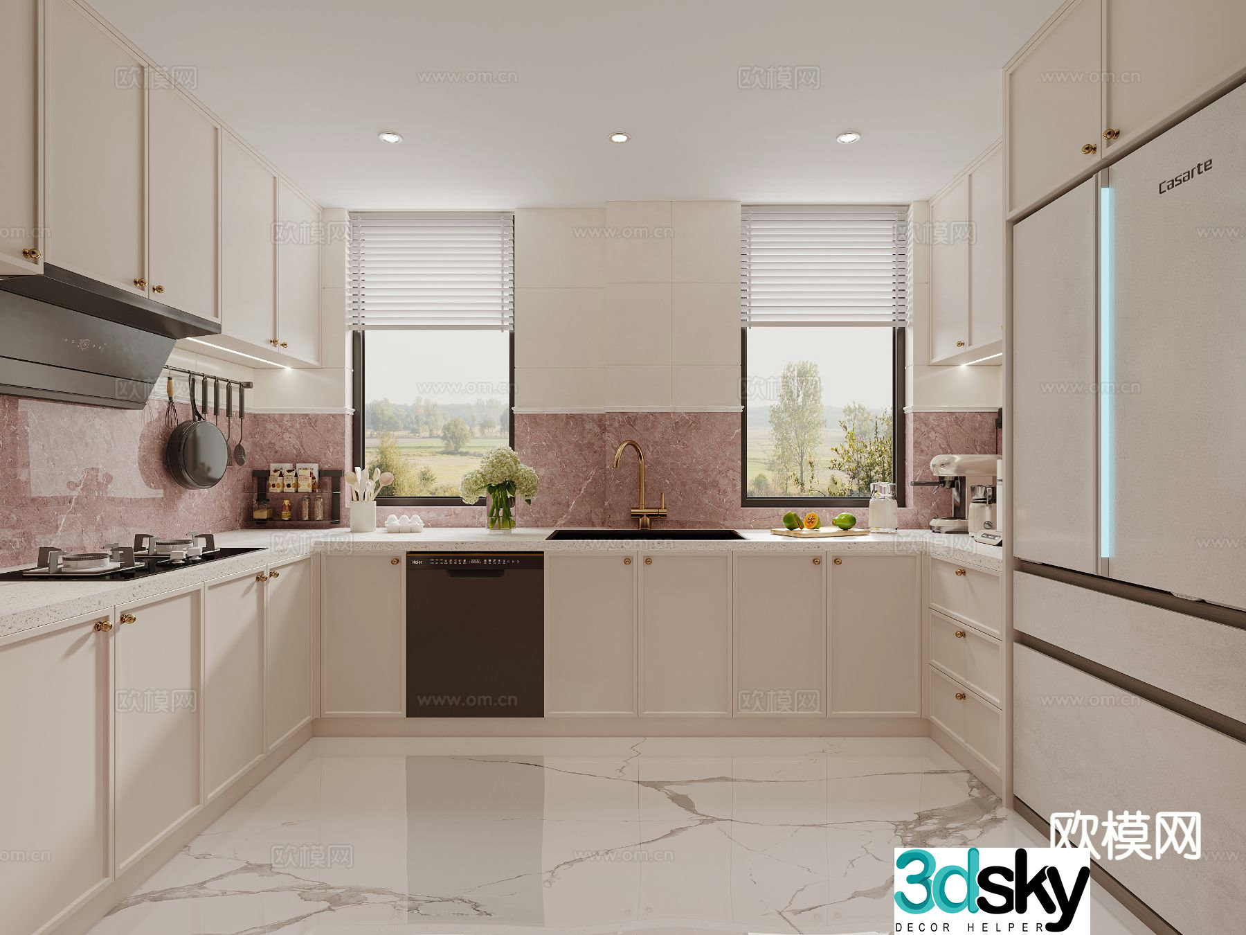 Cream style kitchen cabinet 3d model