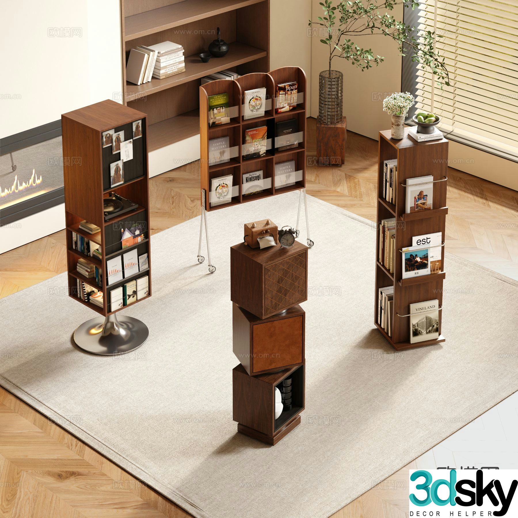 Medieval style bookcase magazine cabinet rotating cabinet 3D model