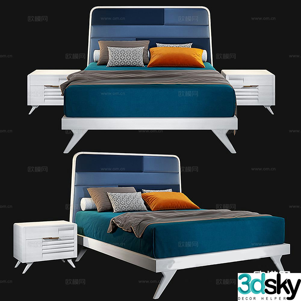 Simple double bed 3d model