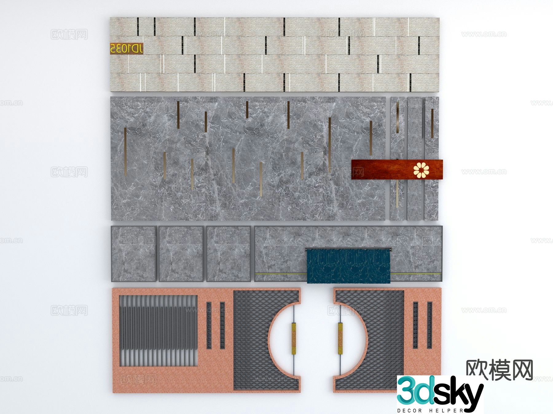 New Chinese style landscape wall stone stacked water landscape wall 3d model