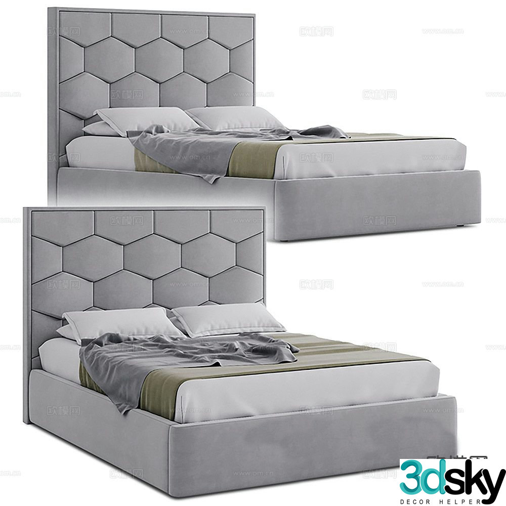 Simple double bed 3d model