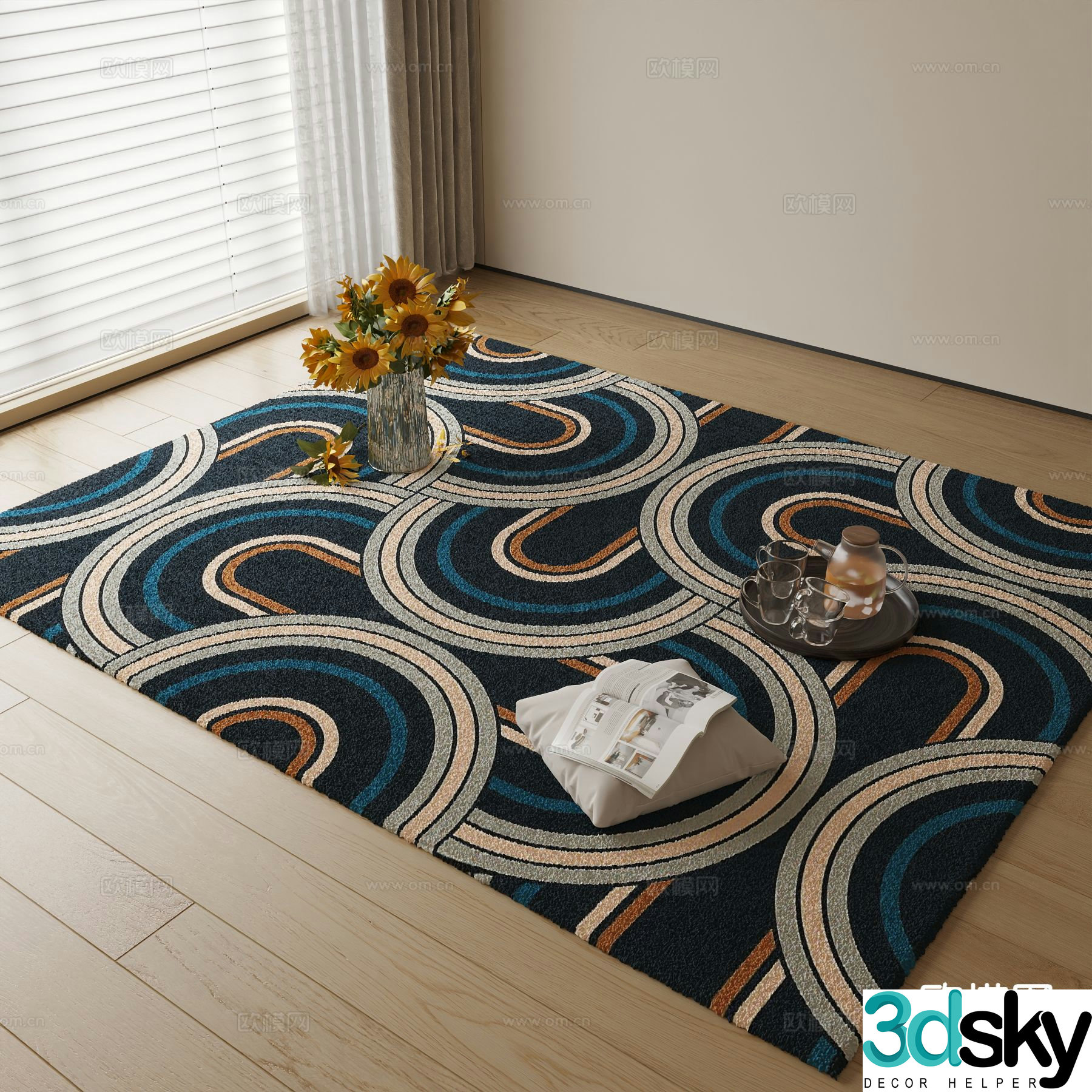 Modern carpet square rug 3d model