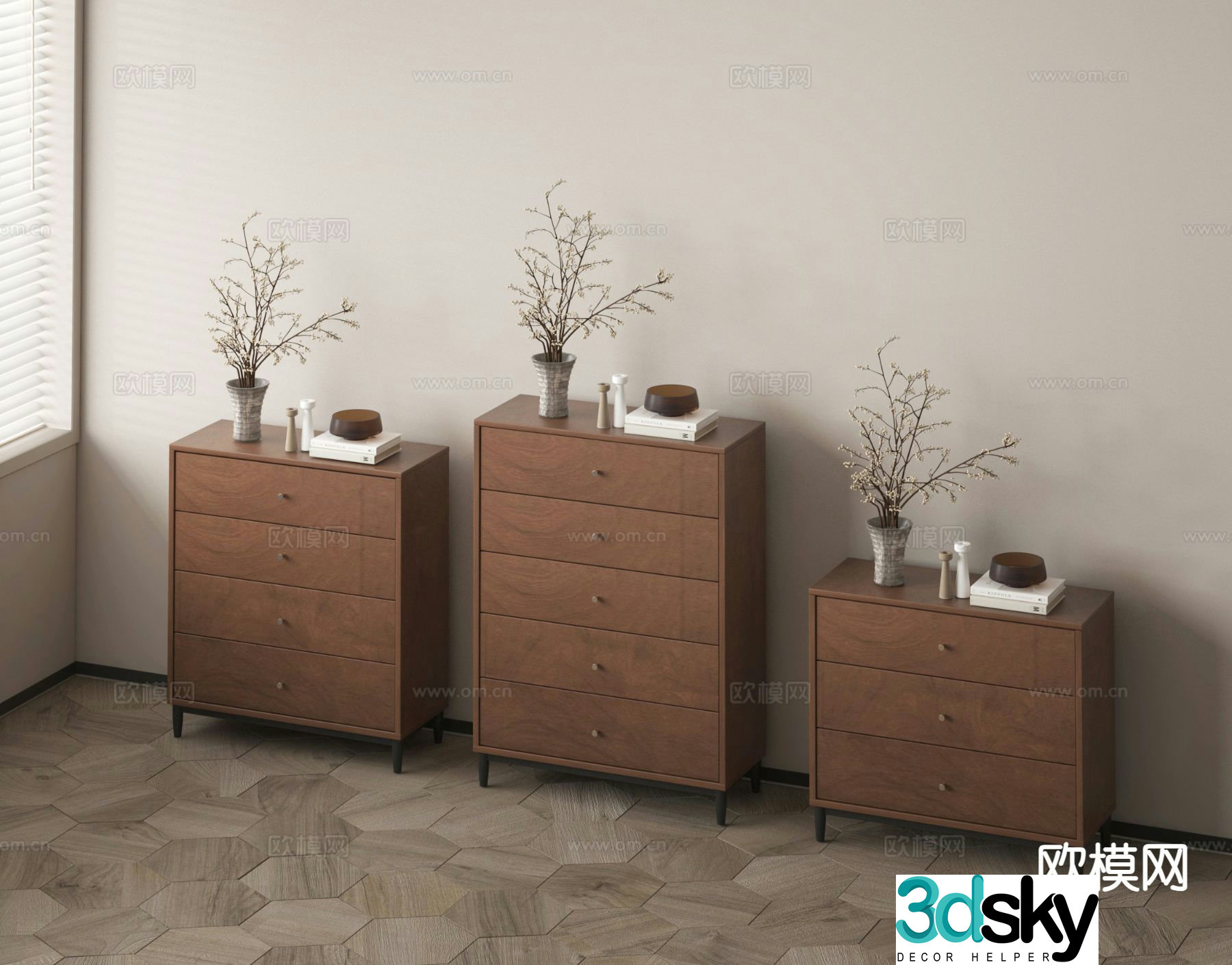 Wabi-sabi style chest of drawers 3D model